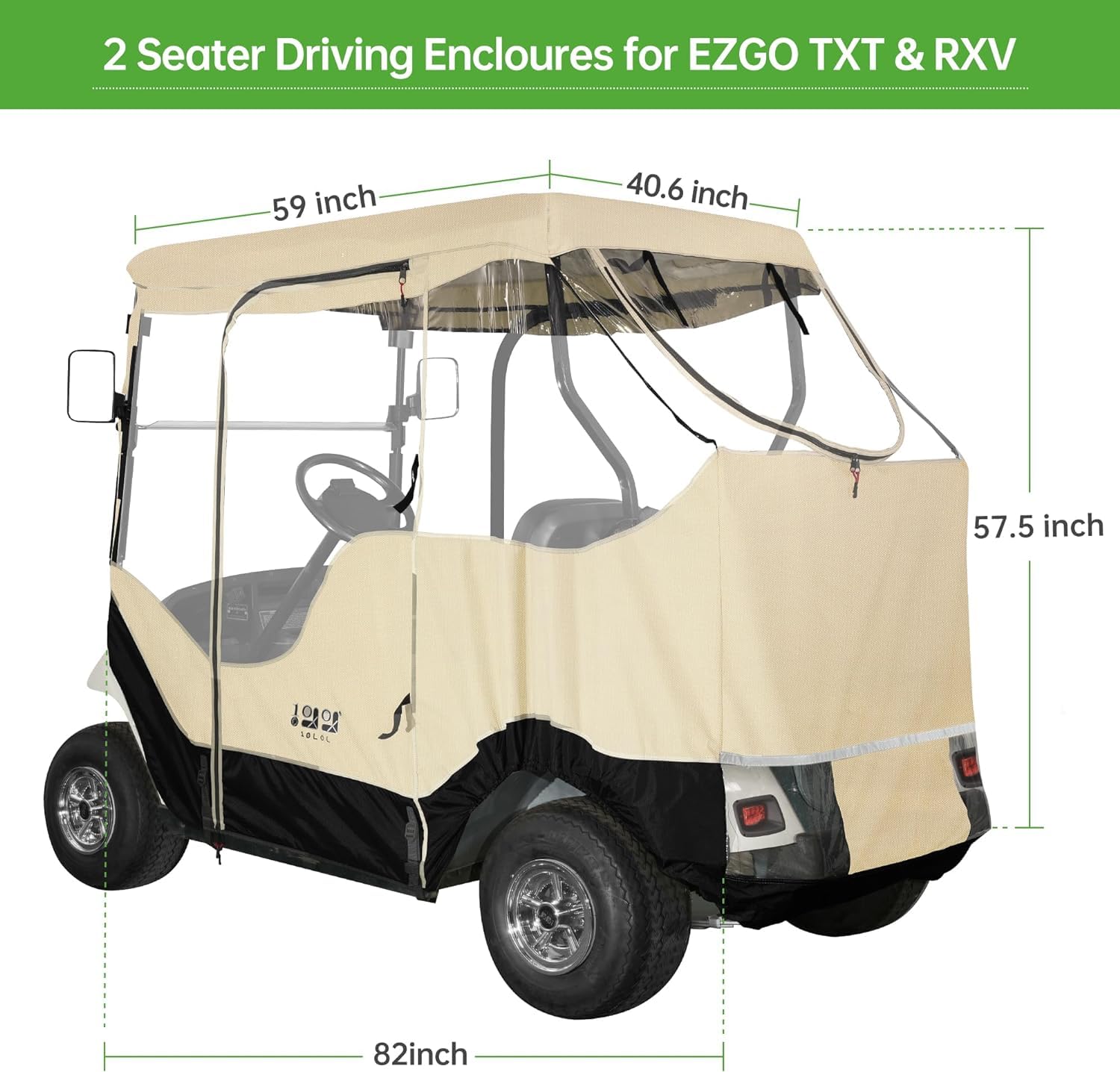 10L0L Golfwagen-Gehäuse für 2 Beifahrer für EZGO TXT RXV, wasserdicht, tragbar, fahrbar, Golf-Buggy-Aufbewahrung, Reise-4-seitiges Gehäuse, Beige