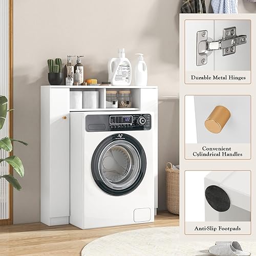 Miniatura 7 de Tangkula Armario de almacenamiento sobre el inodoro, organizador independiente sobre el inodoro con estantes ajustables de 10 niveles y barra