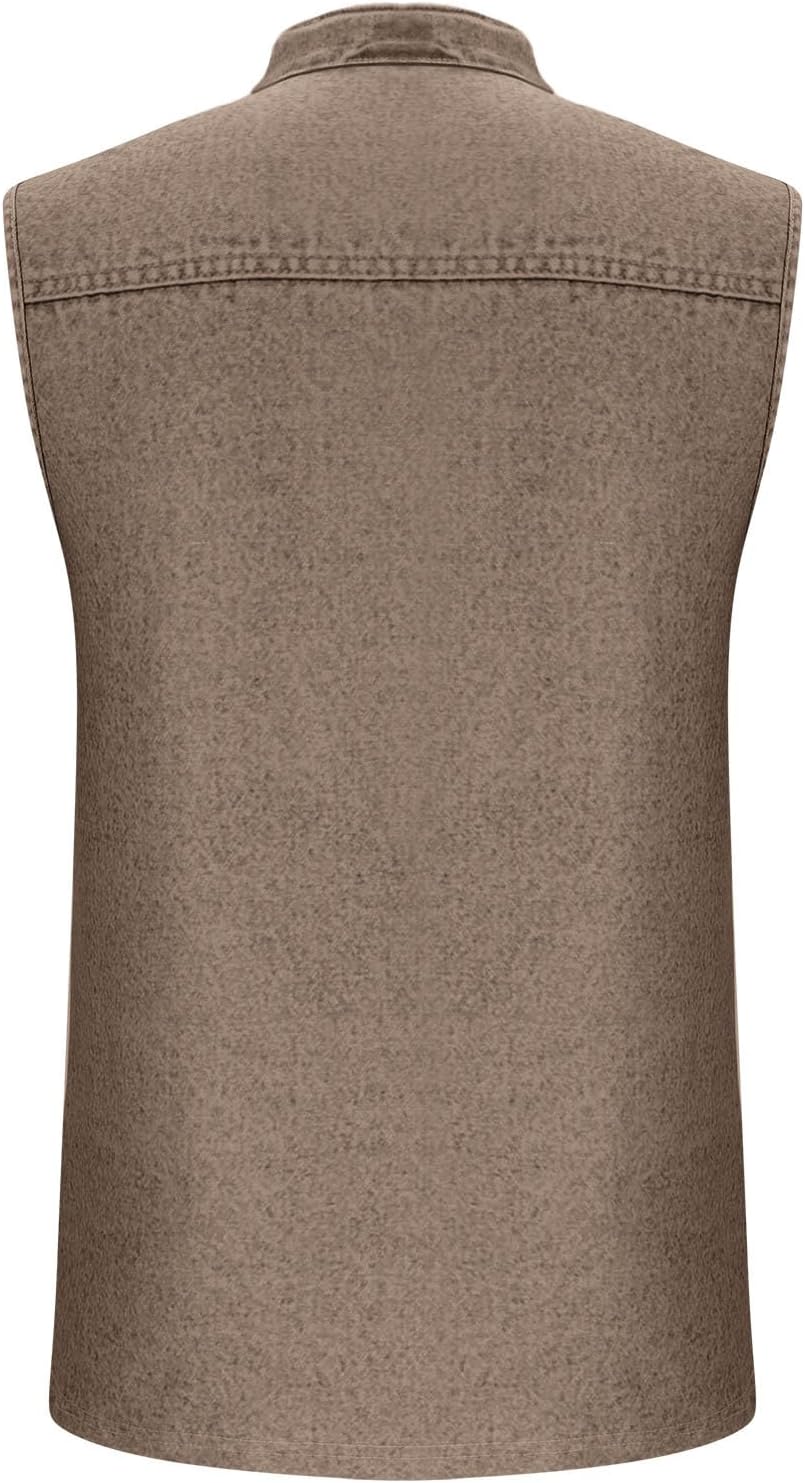 Men's Polo Tank Tops Shirts Summer Sleeveless Distressed Washed T-Shirts Casual Button Vintage Tees