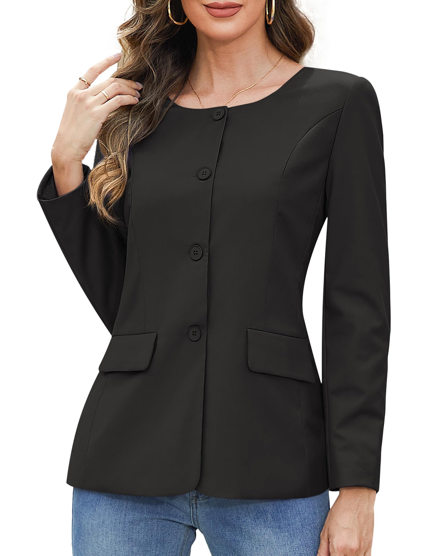 Genhoo Womens Business Casual Blazers Button Down Long Sleeve Full Lining Work Office Suit Jacket Outfit with Padded