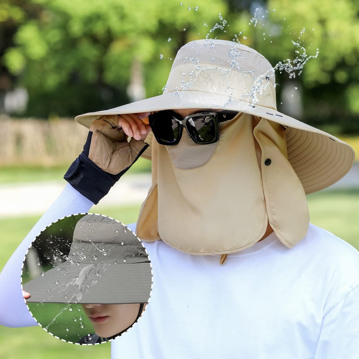 Women Wide Brim Face Mask Sun Hat Detachable Neck Face Flap Ponytail UV Protection Visor Hat Garden Fishing Hiking - Image 5