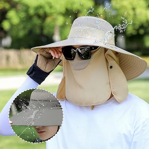 Vista 87 de Women Wide Brim Face Mask Sun Hat Detachable Neck Face Flap Ponytail UV Protection Visor Hat Garden Fishing Hiking