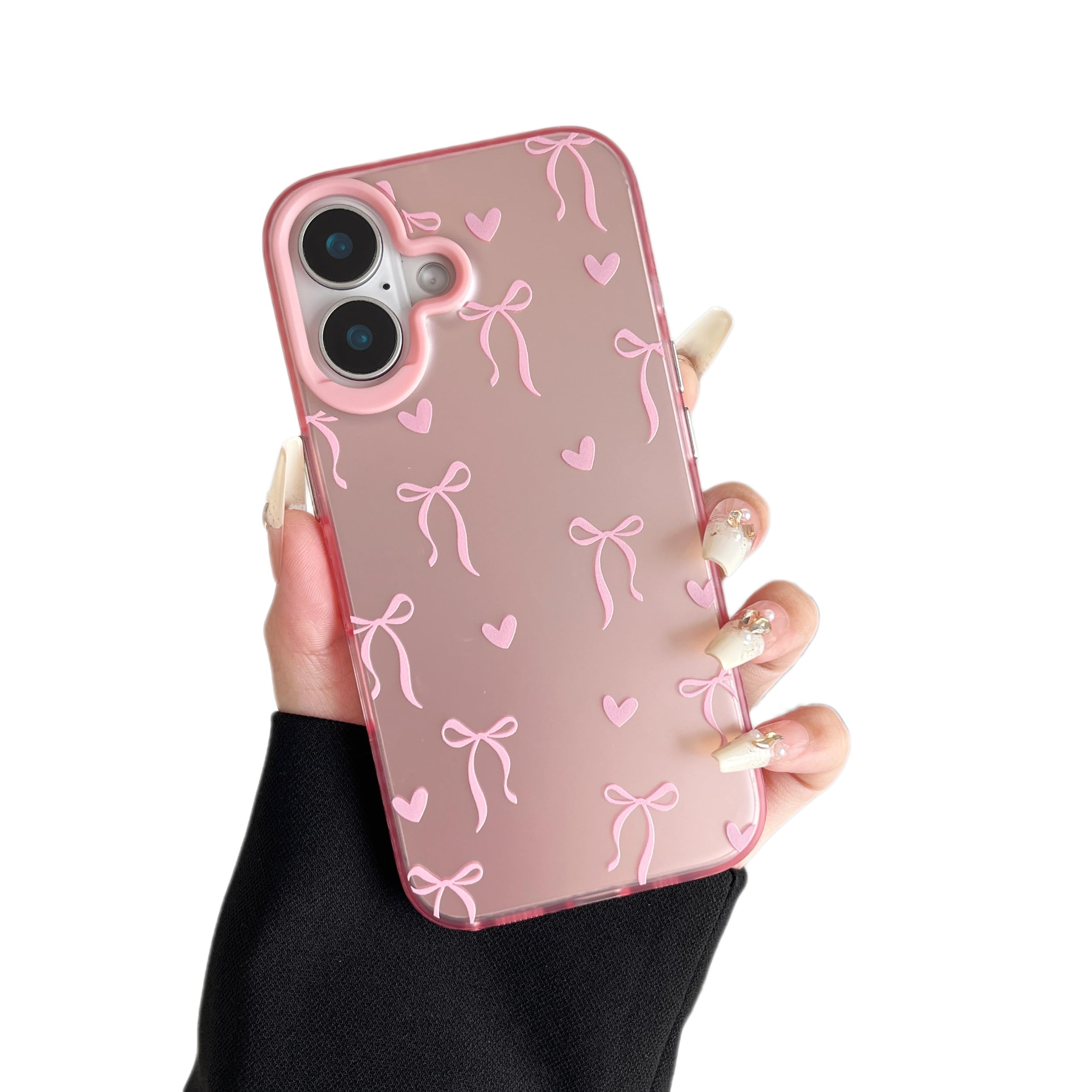 ZTOFERA for iPhone 16 Plus Case,Cute Pink Ribbon Bow Tie Planet Star Floral Aesthetic Phone Case,Trendy Slim Hard IMD Shockproof Protective Bumper