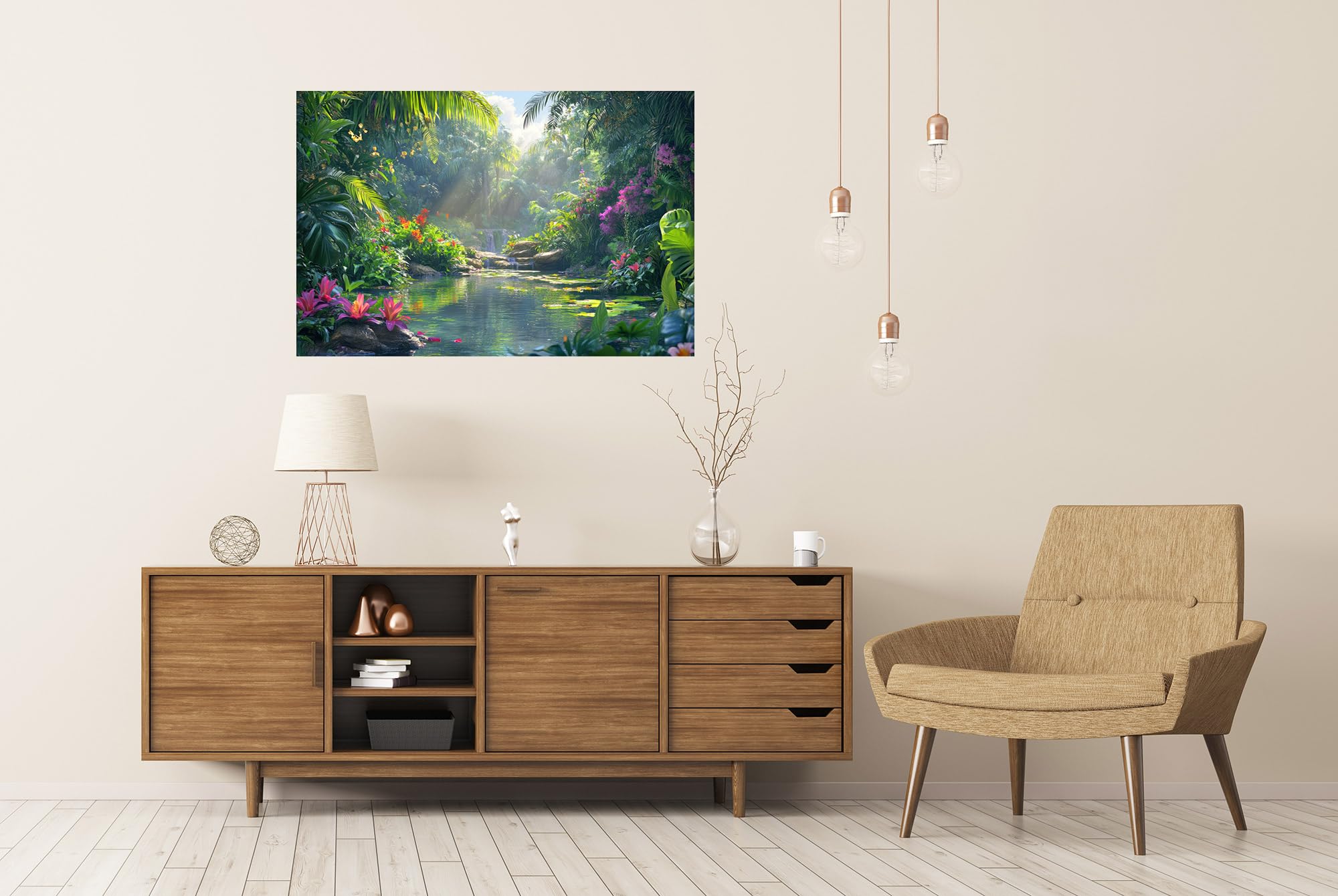 islandburner Prime XXL Bild Poster Tropischer Dschungel mit Wasserfall und Blumen Premium Bilder Fotodruck