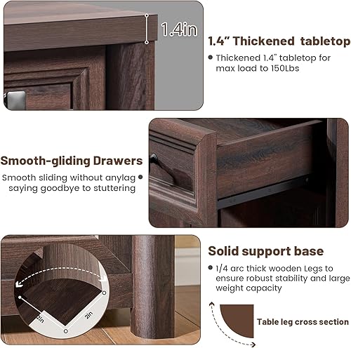 Miniatura 6 de Armario de buffet grande de 59 pulgadas con almacenamiento, armario de cocina de nogal rústico con 4 puertas y estantes ajustables, mesa de consola