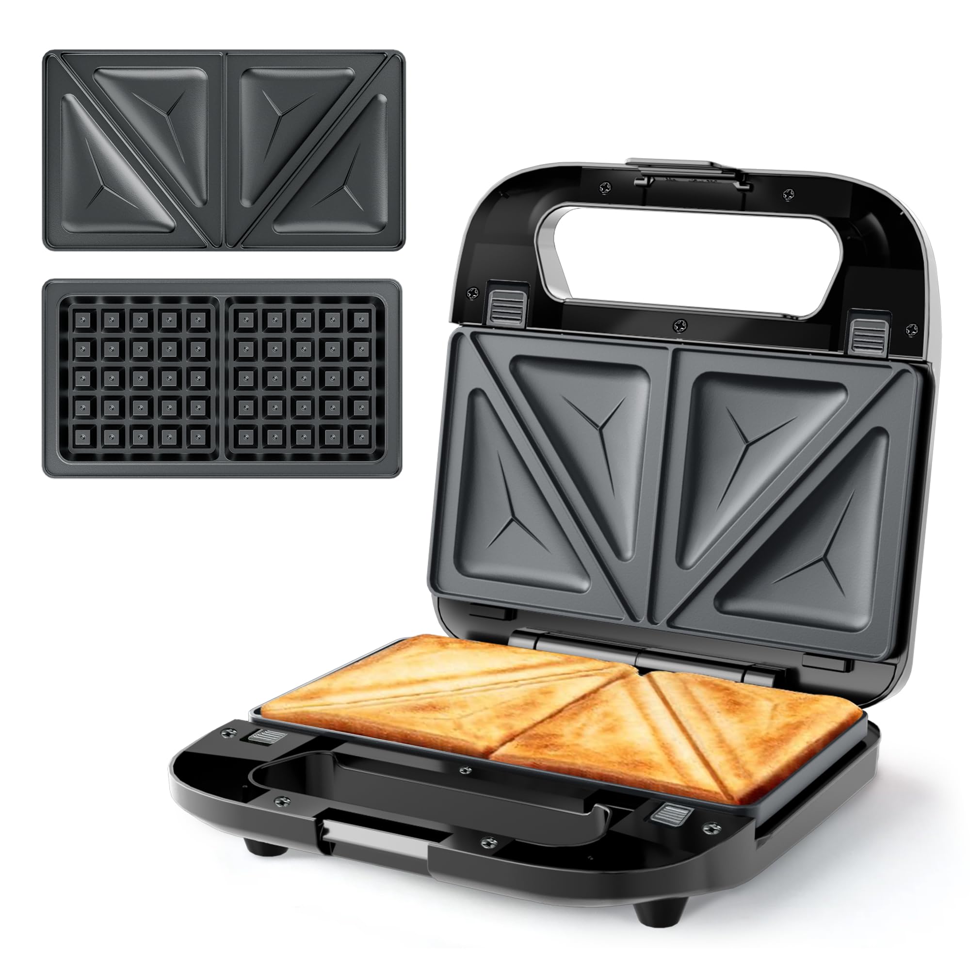 KEINVE 2 in 1 Sandwich Maker &amp; Waffle Maker - 750W Panini Press and Grilled Cheese Maker with Removable Non-Stick Plates, Cool-Touch Handle &amp; LED Light - Easy to Clean Breakfast Maker for Home Kitchen