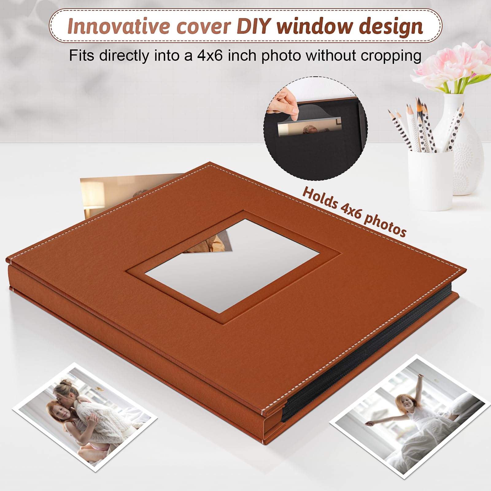 Popotop Album fotografico da 10 x 15 cm, 800 tasche, con copertina rigida in pelle, grande album fotografico con 80 pagine per famiglia, viaggi, matrimoni, regali per bambini