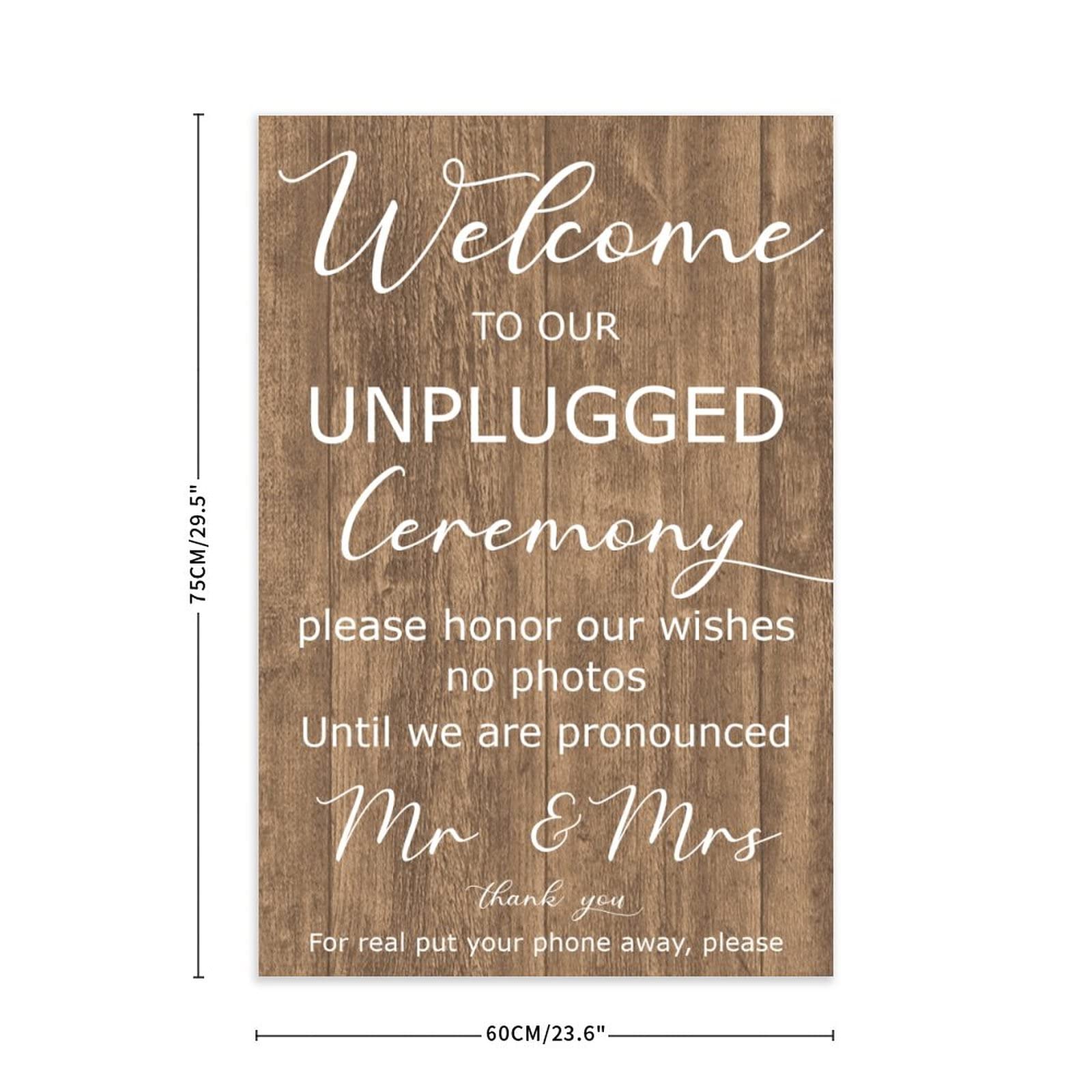 Panneau de cérémonie débranché | Panneau de bienvenue de mariage | Panneau de mariage « Welcome to Our Unplugged » | Panneau de mariage en bois 76,2 x 50,8 cm