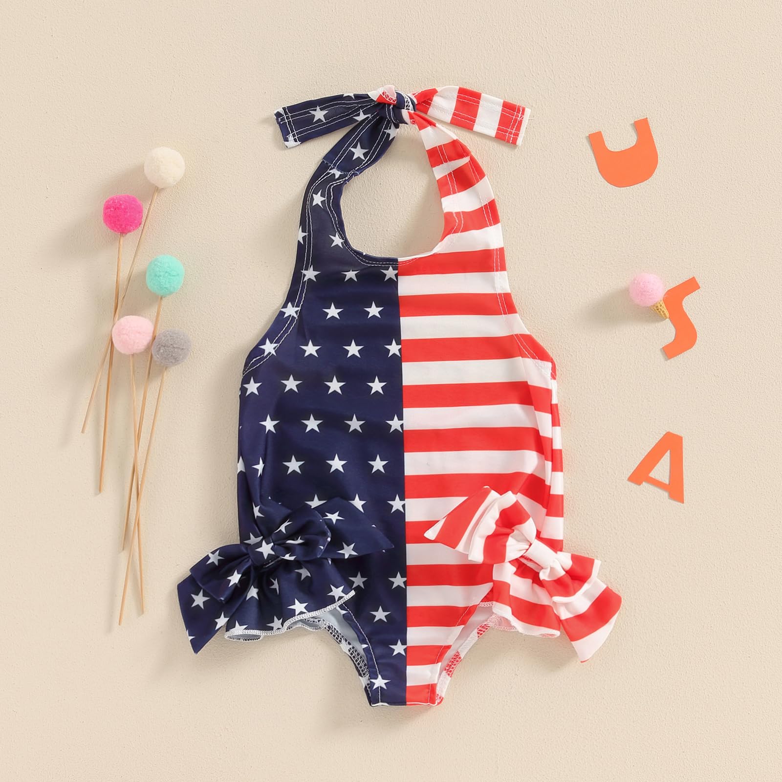 kacubwyy Toddler Girls Swimsuit 4Th of July Summer Beachwear Sleeveless One Piece Swimwear Bathing Suit (US, Age, 4 Years, 5 Years, One-Piece Swimsuit A)