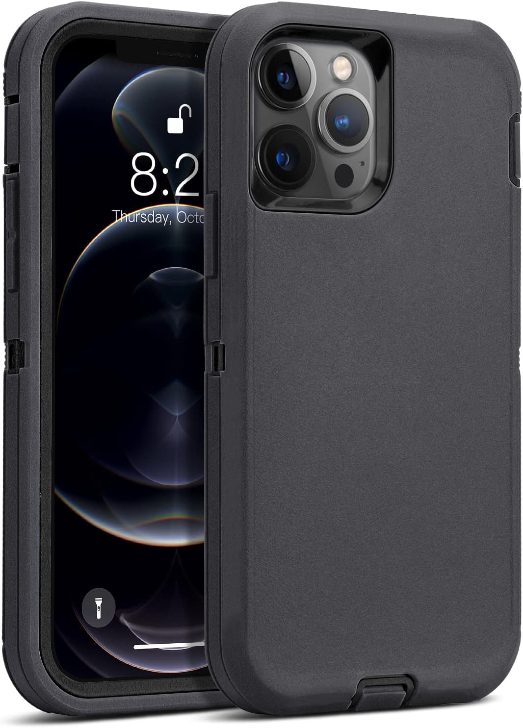 MAXCURY Kickstand Case for iPhone 12 Pro Max, Full Body Protection Heavy Duty Shockproof 3 in 1 Silicone Rubber with Hard PC Bumper Phone Case Cover for Men & Women in 6.7 inch (Black)