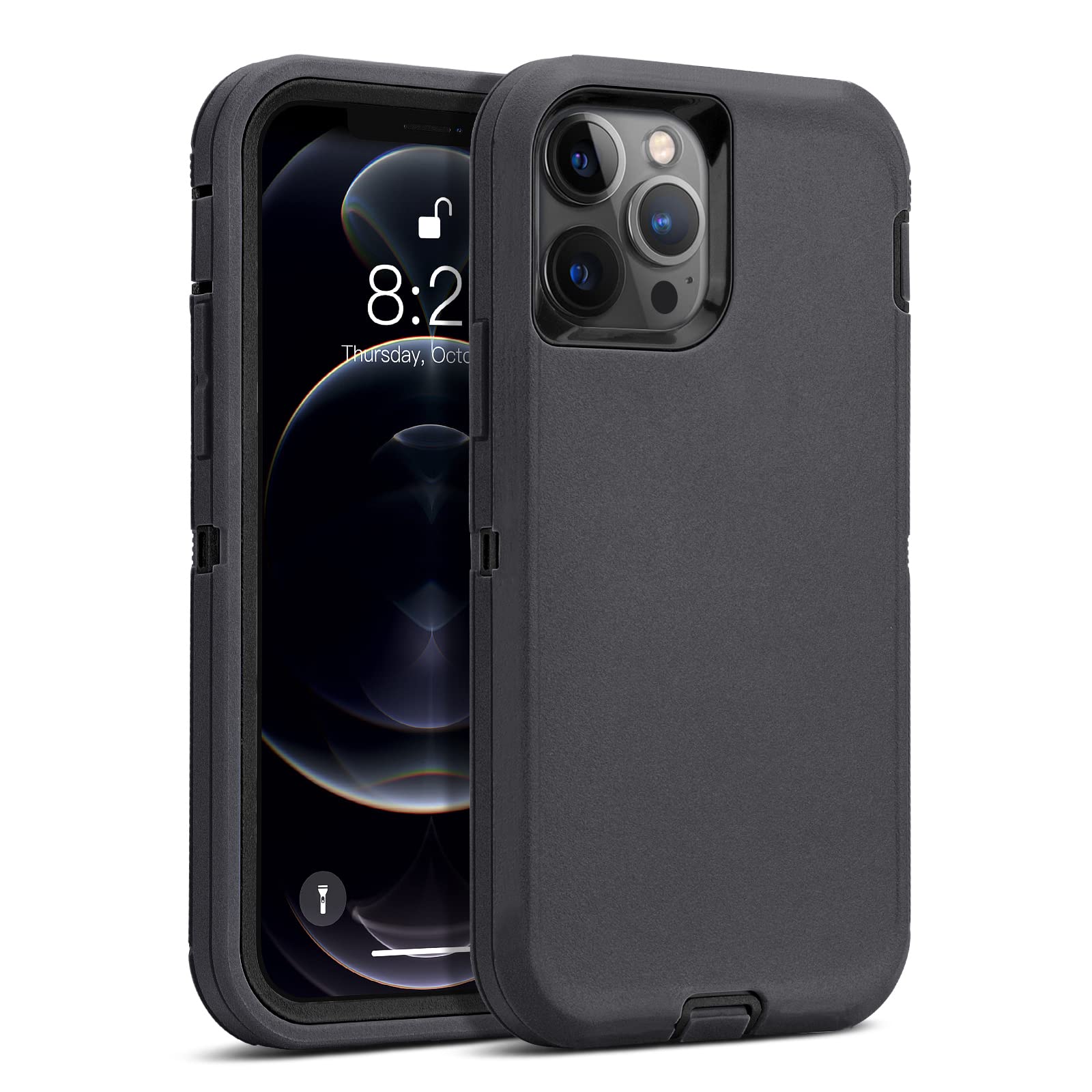 MAXCURYKickstand Case for iPhone 12 Pro Max, Full Body Protection Heavy Duty Shockproof 3 in 1 Silicone Rubber with Hard PC Bumper Phone Case Cover for Men & Women in 6.7 inch (Black)