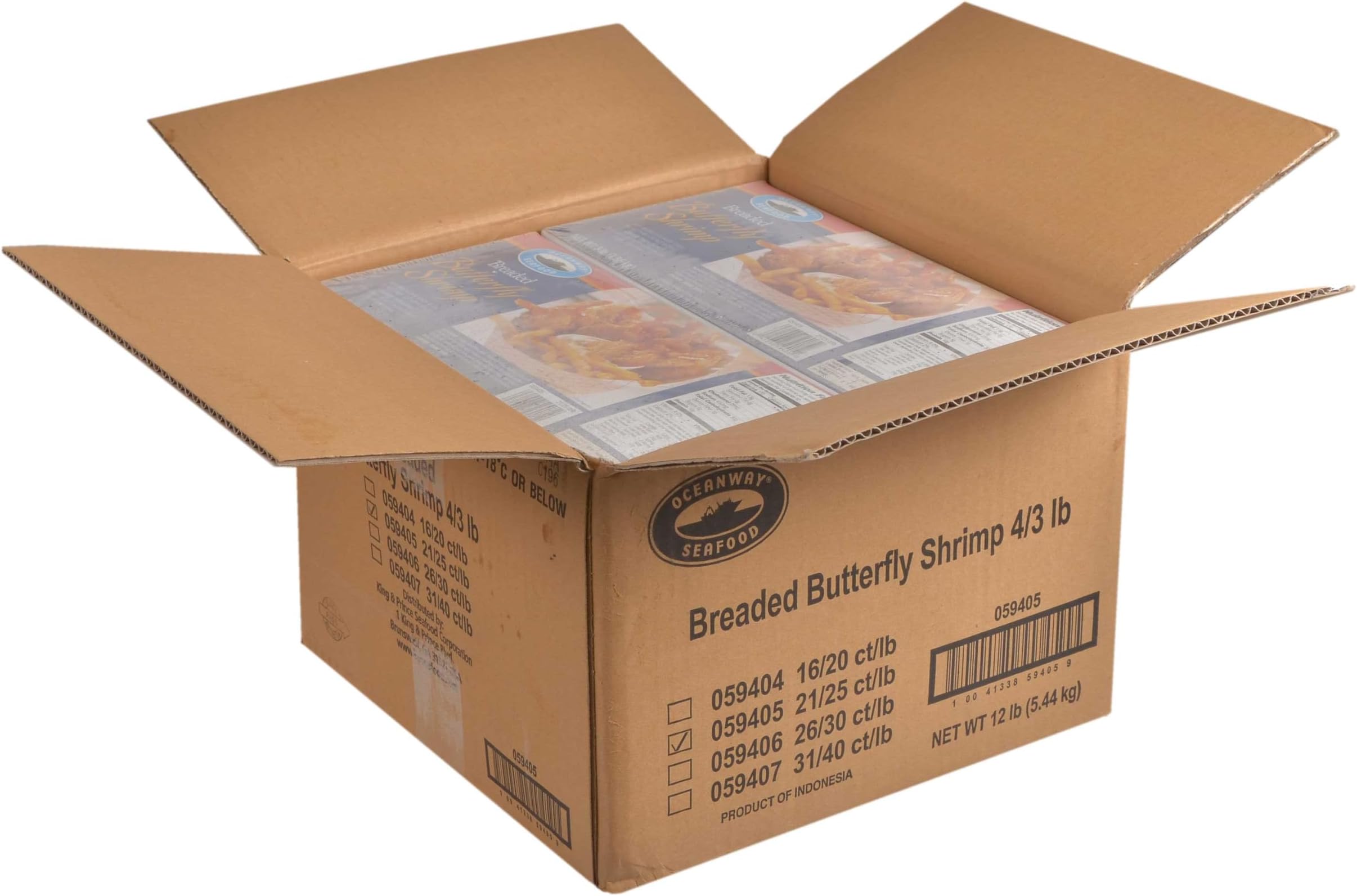 Oceanway Seafood Butterfly Breaded Shrimp - 21/25 Count, 3 Pound - 4 per case.