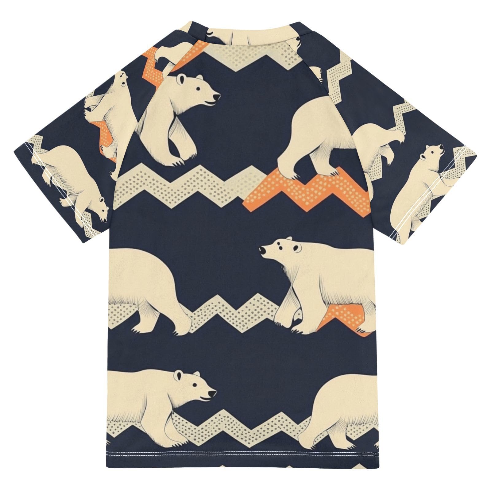 Jucciaco Boys Swimsuit White Bear Ethnic Animal Sunscreen Kids Sun Rashguard Short Sleeve T-Shirts Swimwear Sets UPF 50+