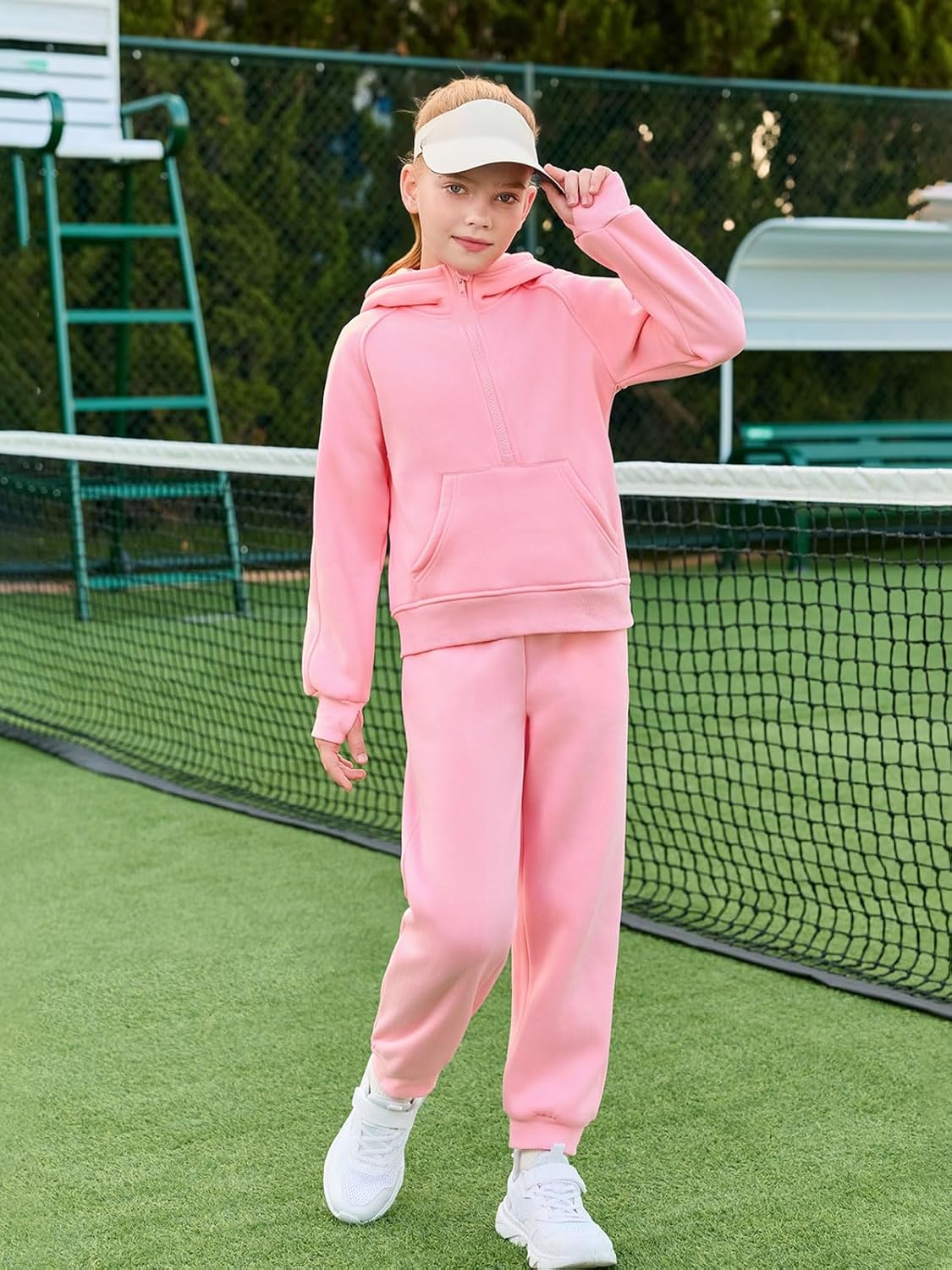 Girls 2 Piece Outfits Sweatsuit Kids Fleece Half Zip Hoodies Sweatshirt and Sweatpants Set with Pockets - Image 3