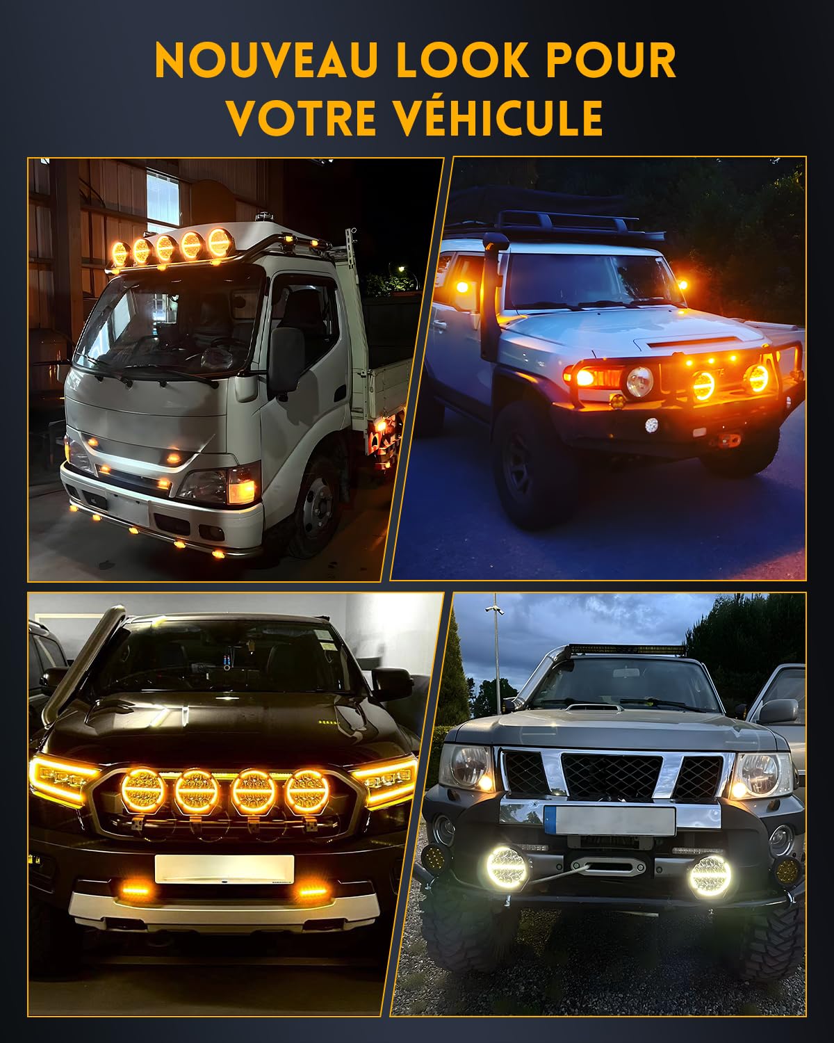 Braveway Phare De Travail Led 6,5 Pouces 2PCS 120W Avec Blanc Et Ambre DRL, Spot Reflective Hybrid 20000LM Longue Portée Led for 4x4 Trucks, Utvs, Atvs, Vans, Tractors, Wiring Harness Kit