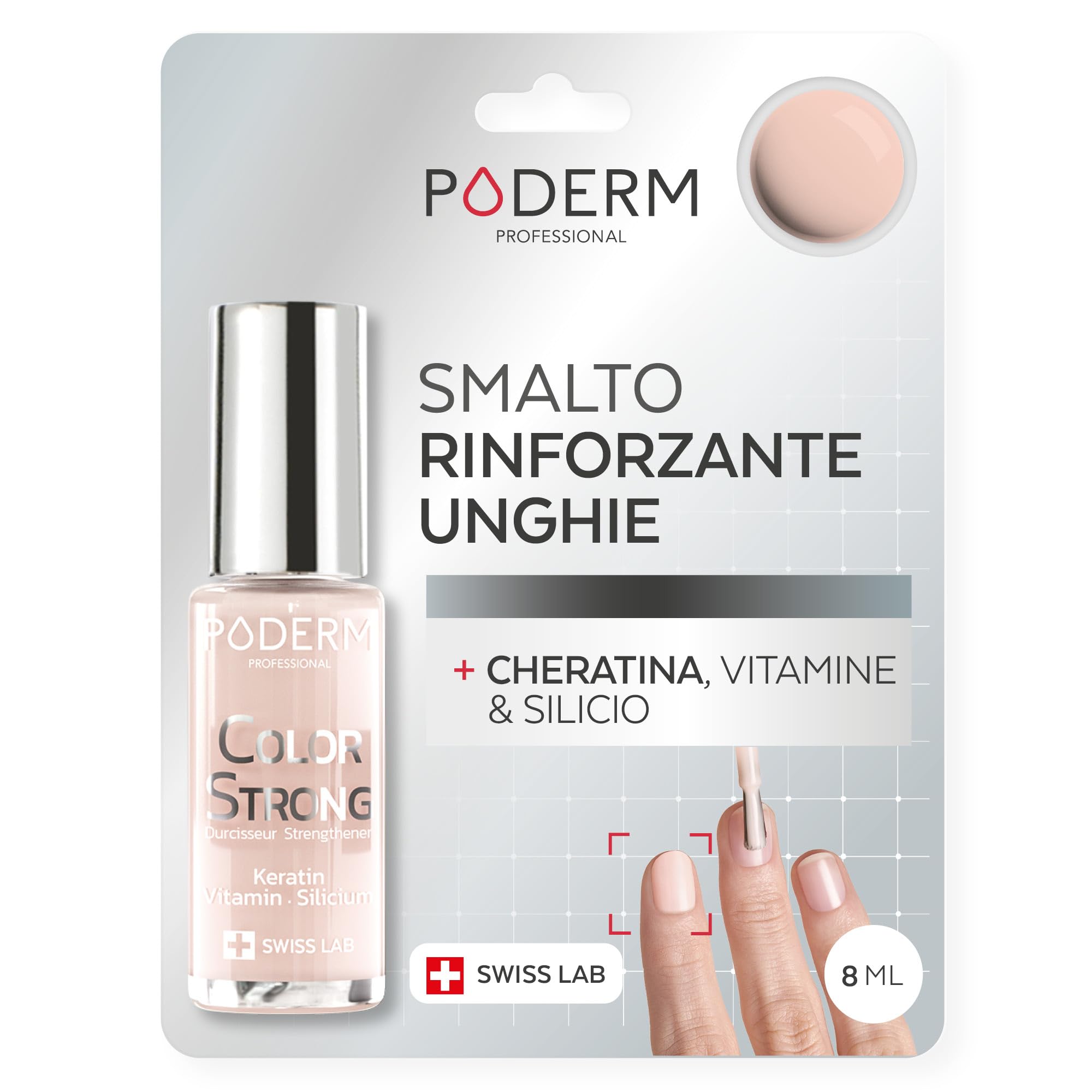PODERM - Esmalte endurecedor para uñas BIOTINA SILICIO KERATINA - Fortalece y repara las uñas dañadas, debilitadas o quebradizas por el semipermanente o el envejecimiento - Manos y Pies - SWISS MADE-image