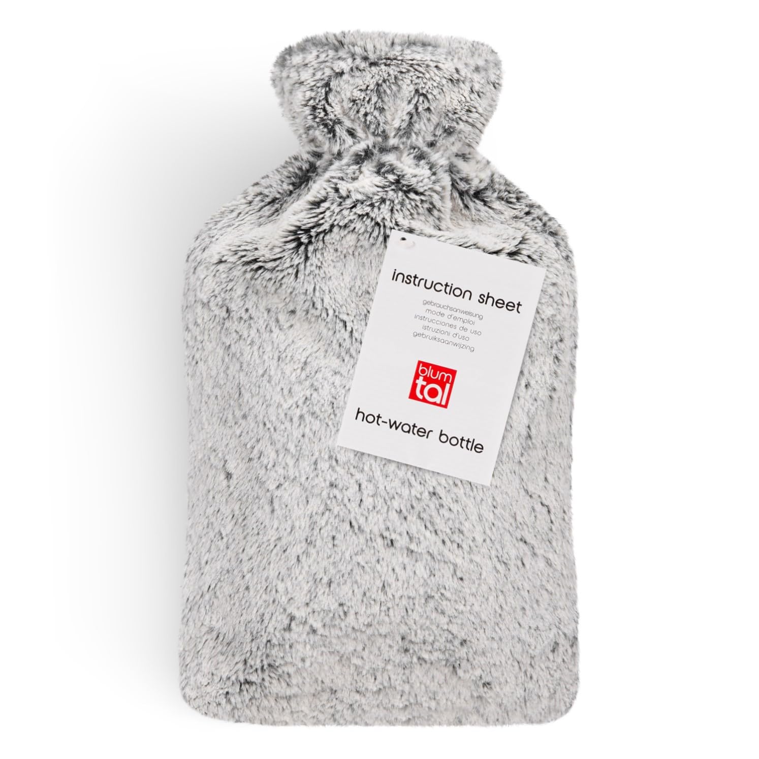 Blumtal Bouillotte Eau Chaude Premium avec Poche et Housse en Peluche Douce – Caoutchouc Naturel, Bouillotte pour Règles Douloureuses – Housse Douce, Gris