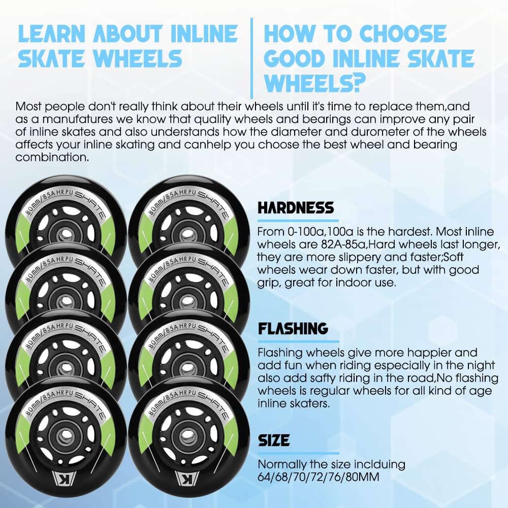 JHKJ 8 Pack 72mm 76mm 80mm Inline Skate Wheels Skates Replacement