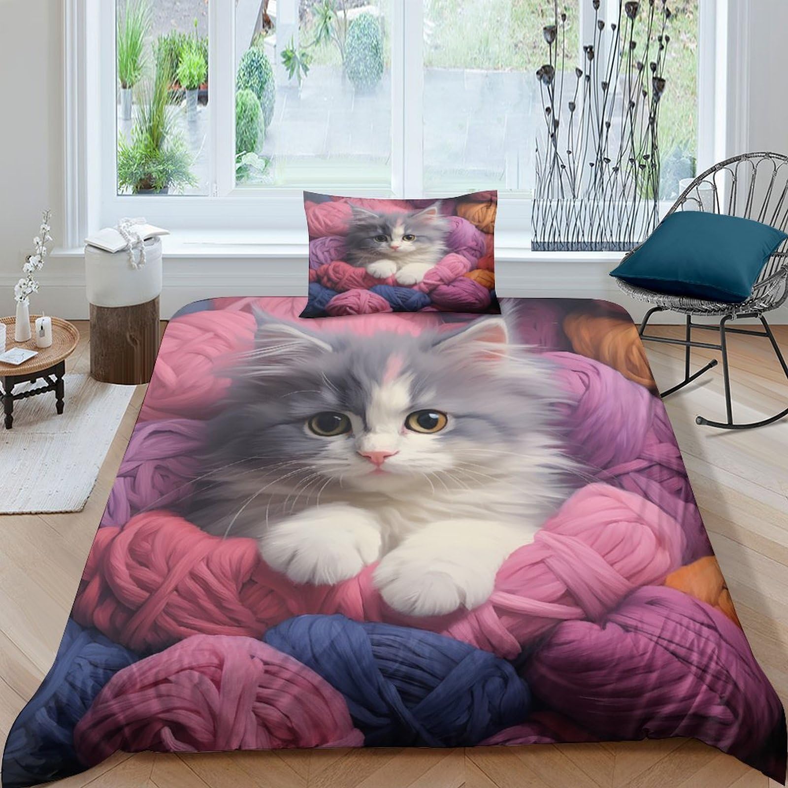 Housse de couette animal chaton tendre parure de lit enfant pour des nuits sereines