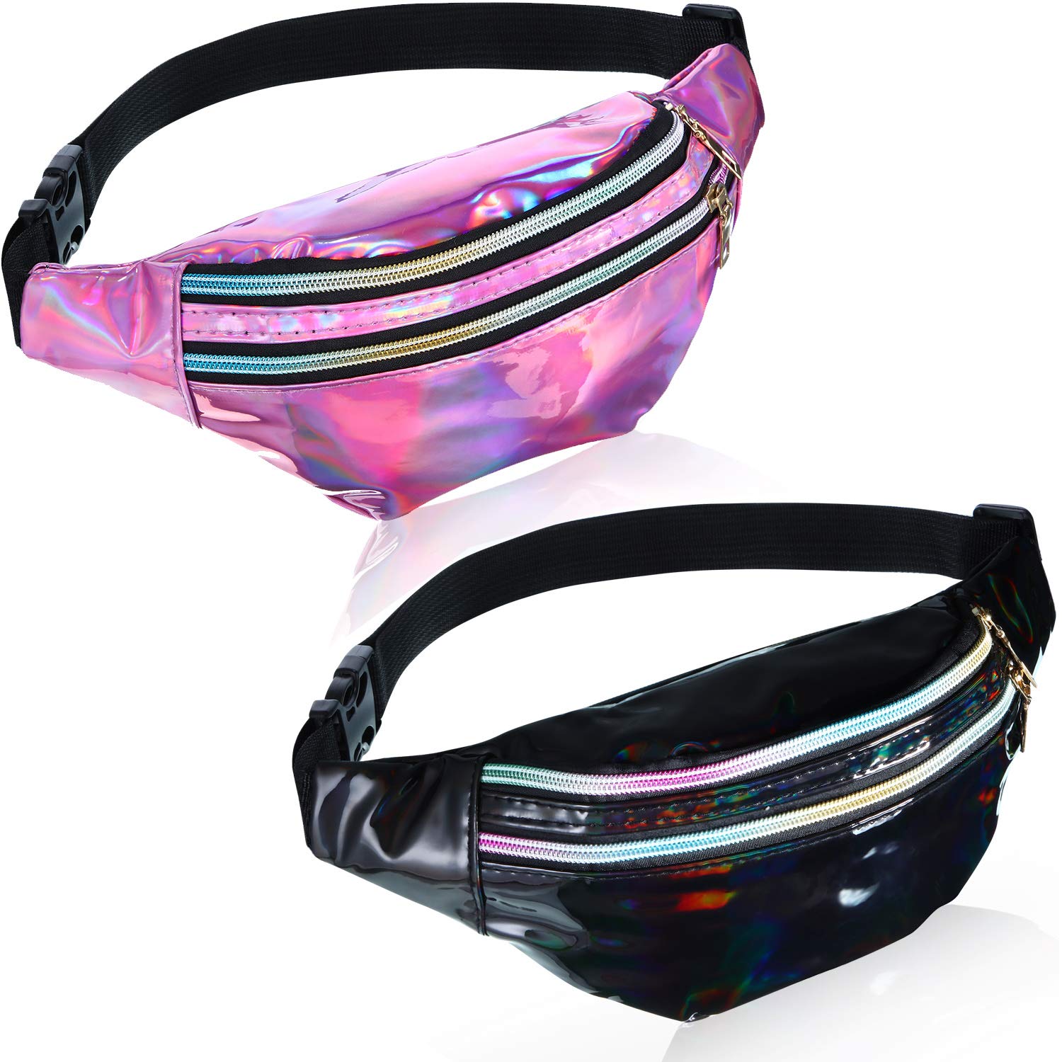 Frienda 2 Pieces Holographic Fanny Pack for Women Colorful Sport Waist Bag Pack