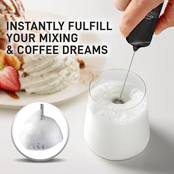Mini & Mighty Milk Frother Wand Powerful Handheld Coffee Frother, Battery Operated Drink Mixer Compact Pocket Size Detachable Whisk for Latte, Cappuccino, Matcha, Hot Chocolate
