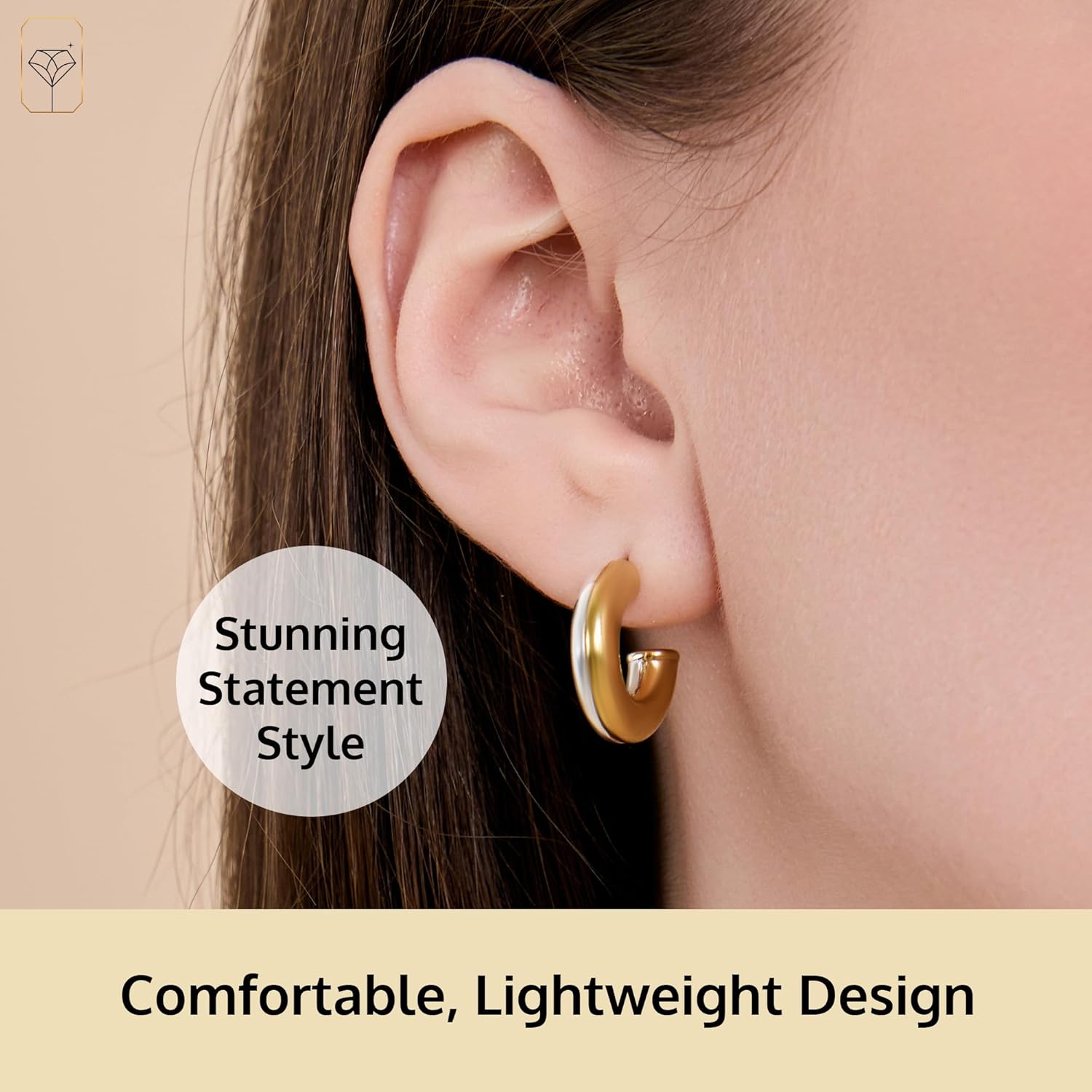 Small 925 Sterling Silver 18K Gold Plated Two Tone Earrings | Hypoallergenic & Anti-Tarnishing | Open Back C Shaped Gold and Silver Hoop Earrings with Secure Push Backs | Mixed Metal Earring Hoops in Various Styles by MAX + STONE