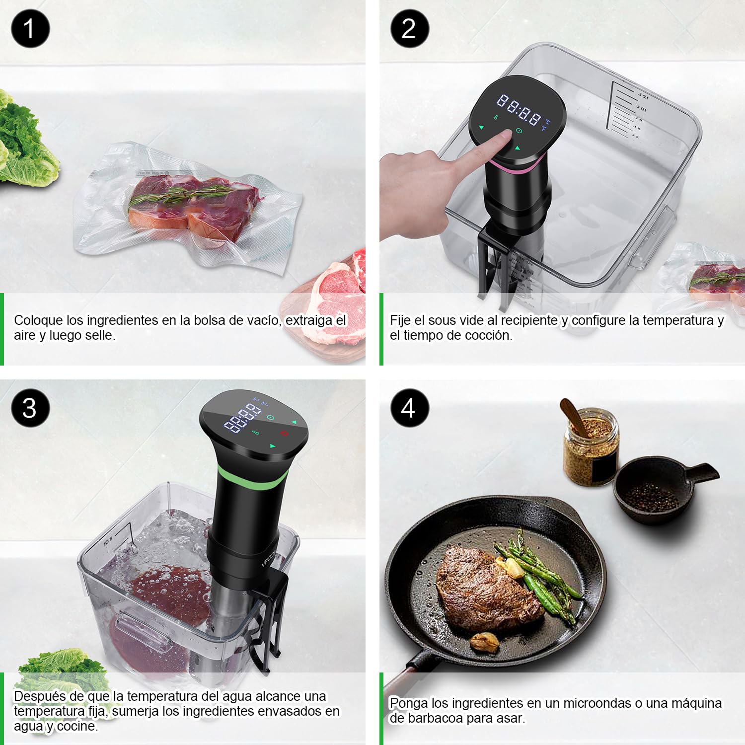 Sous Vide Garer Sous Vide Stick de acero inoxidable, olla de cocción lenta con pantalla táctil LED, 1000 W, con ajuste preciso de temperatura y temporizador, incluye libro de recetas, gris