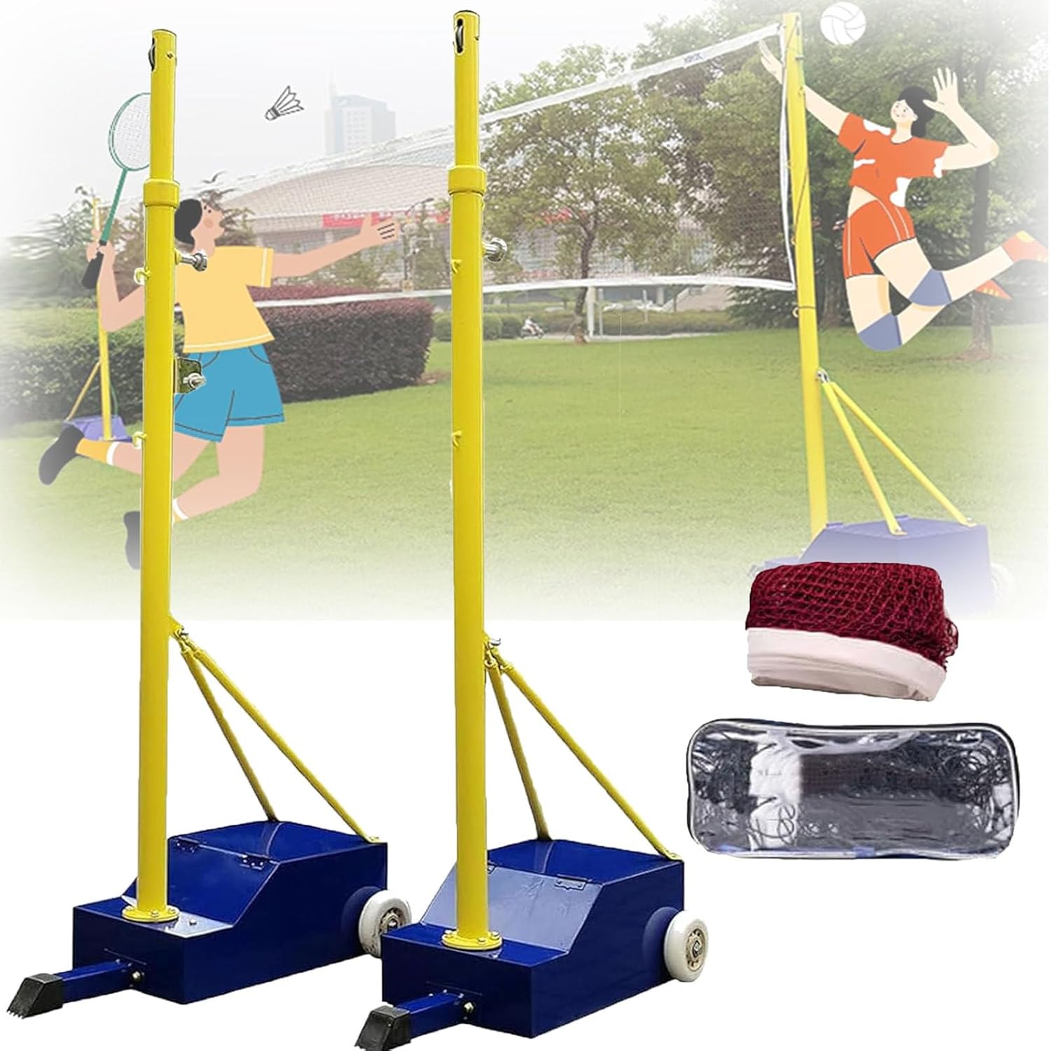 Volleyball Badminton Poles Net Set Volleyball Net for Backyard,Portable Outdoor Heavy Duty Volleyball Pole,5-6.9ft Height Adjustable,with Stable Base