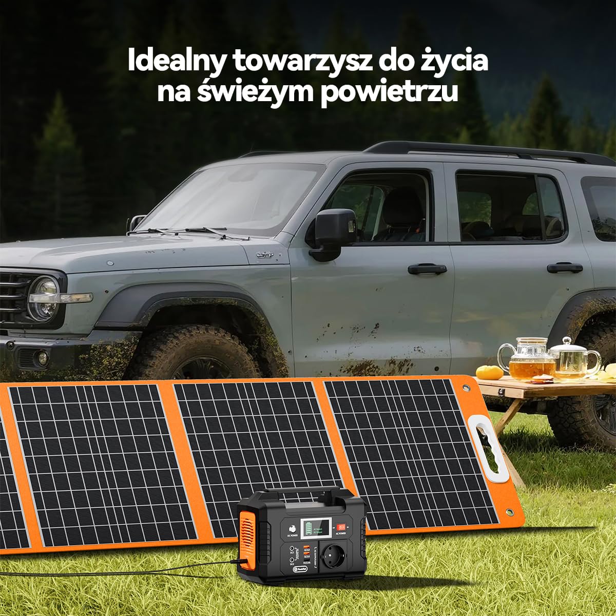 Flashfish 151Wh Przenośna Stacja Zasilająca z Panelami 100W, Generator Słoneczny 200W,AC 230V, z Wysokiej Jakości Baterią Litowo-jonową, Przenośny Powerbank na Kemping, Awarie i Prąduprzygoda