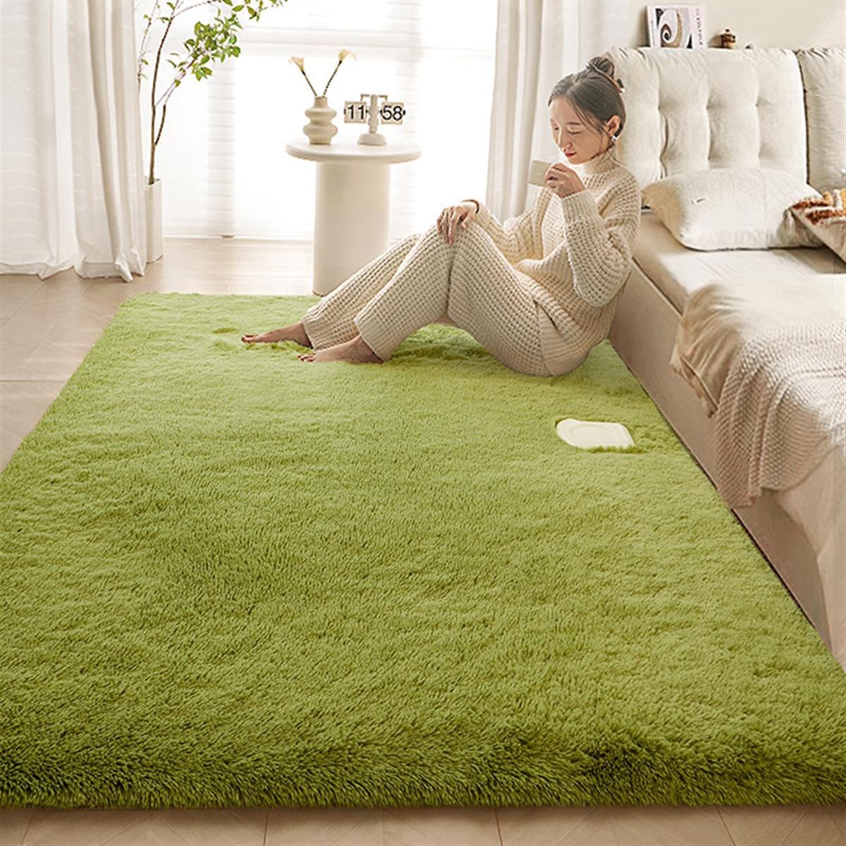 Guetto Alfombra Suave y mullida para salón, Dormitorio, Oficina, Alfombra Decorativa para Exteriores, Pasillo, Alfombra Moderna Alfombras Salón Grandes Pelo Largo,Verde,200x300cm