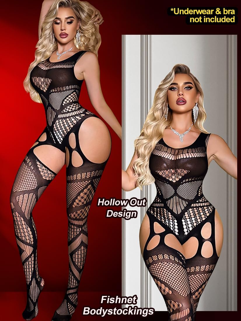 Women Fishnet Bodysuit Body Stockings - Sexy Mesh Lingerie, Lace Full Bodystocking Exotic, One Piece Club Rave Outfits - Image 2