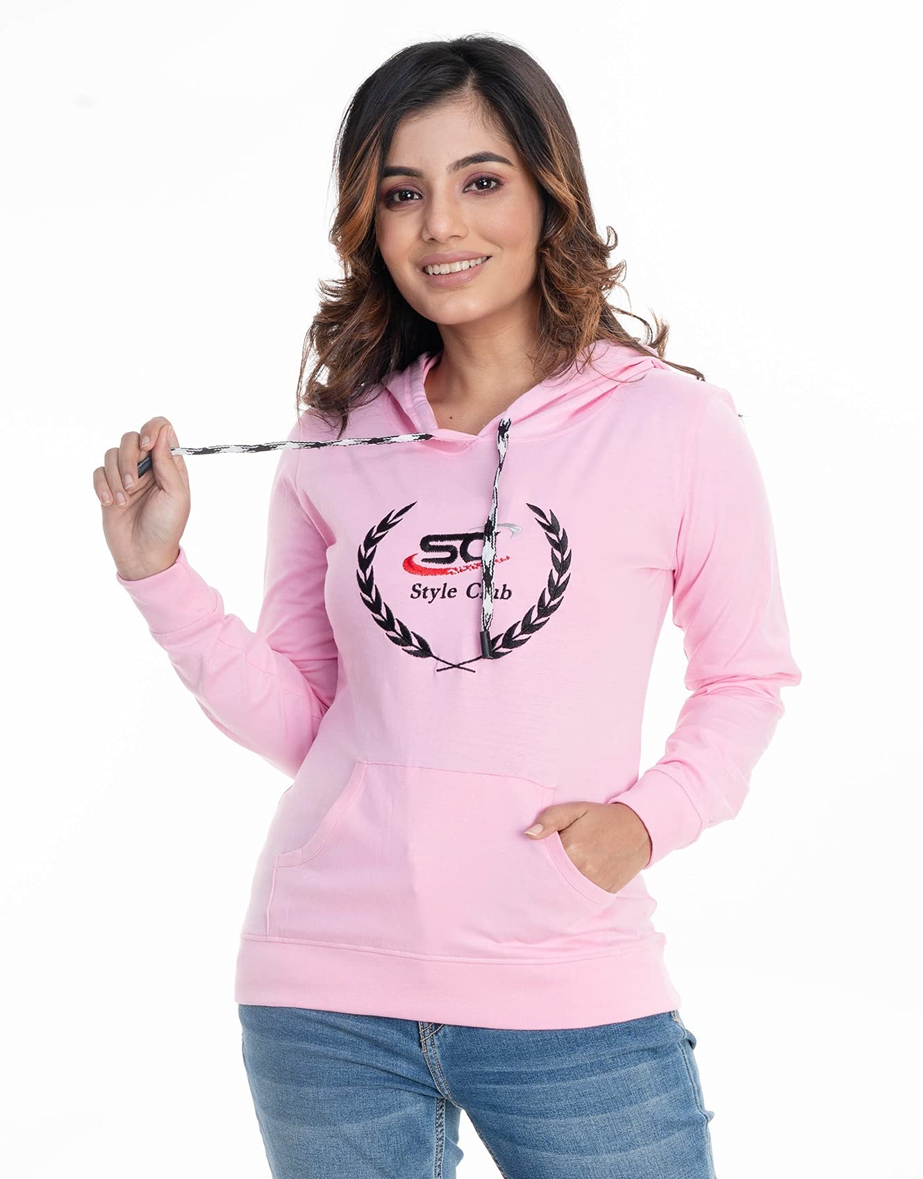 style club Women's Cotton Hooded Neck Hoodies (_Pink_Large)-picture-13