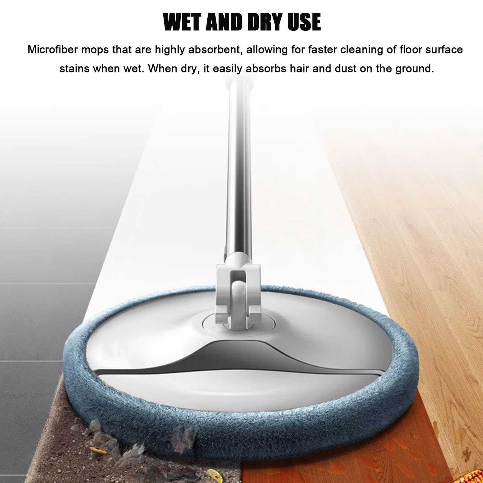 Juego de fregona y Cubo giratorios, fregona giratoria húmeda y Seca autolimpiante, fregona Plana con 6 Almohadillas de Microfibra y Mango de Acero Inoxidable de 53 Pulgadas, Apto para Madera