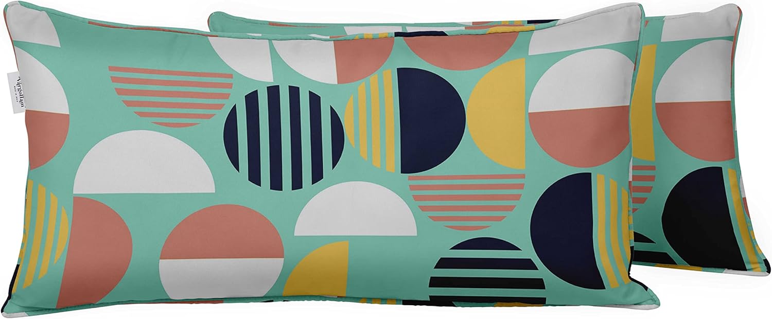 Indoor/Outdoor Polyester Fabric Lumbar Pillow Cover, All-Weather Waterproof Rectangular Cushion Case for Patio Furniture, 12 x 24 Set of 2 - Asian Leaves-82
