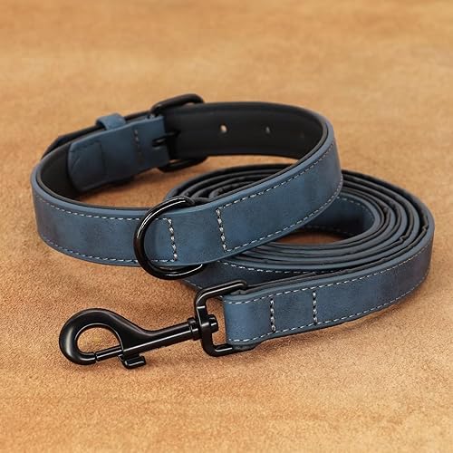 Miniatura 8 de Didog Juego de collar y correa de cuero acolchado suave para perro, correa y collar resistente con hebilla de metal, collares transpirables para