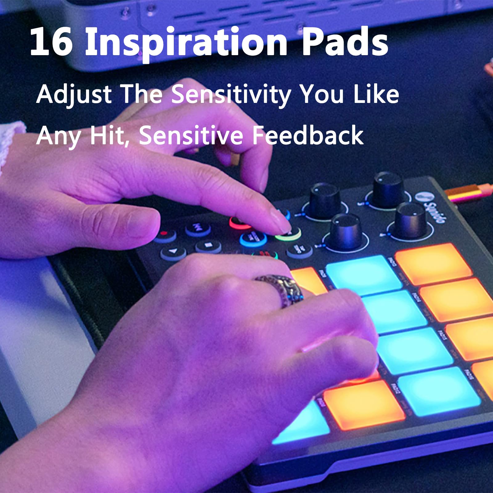 Grid Beat Controller,MIDI-Mixer-Pads Im Notenmodus Mit 16Pads,4Reglern Und 6Transporttasten, Schnelltransponierung Und Benutzerdefinierten Modi,Unterstützung Professioneller Arranger-Software
