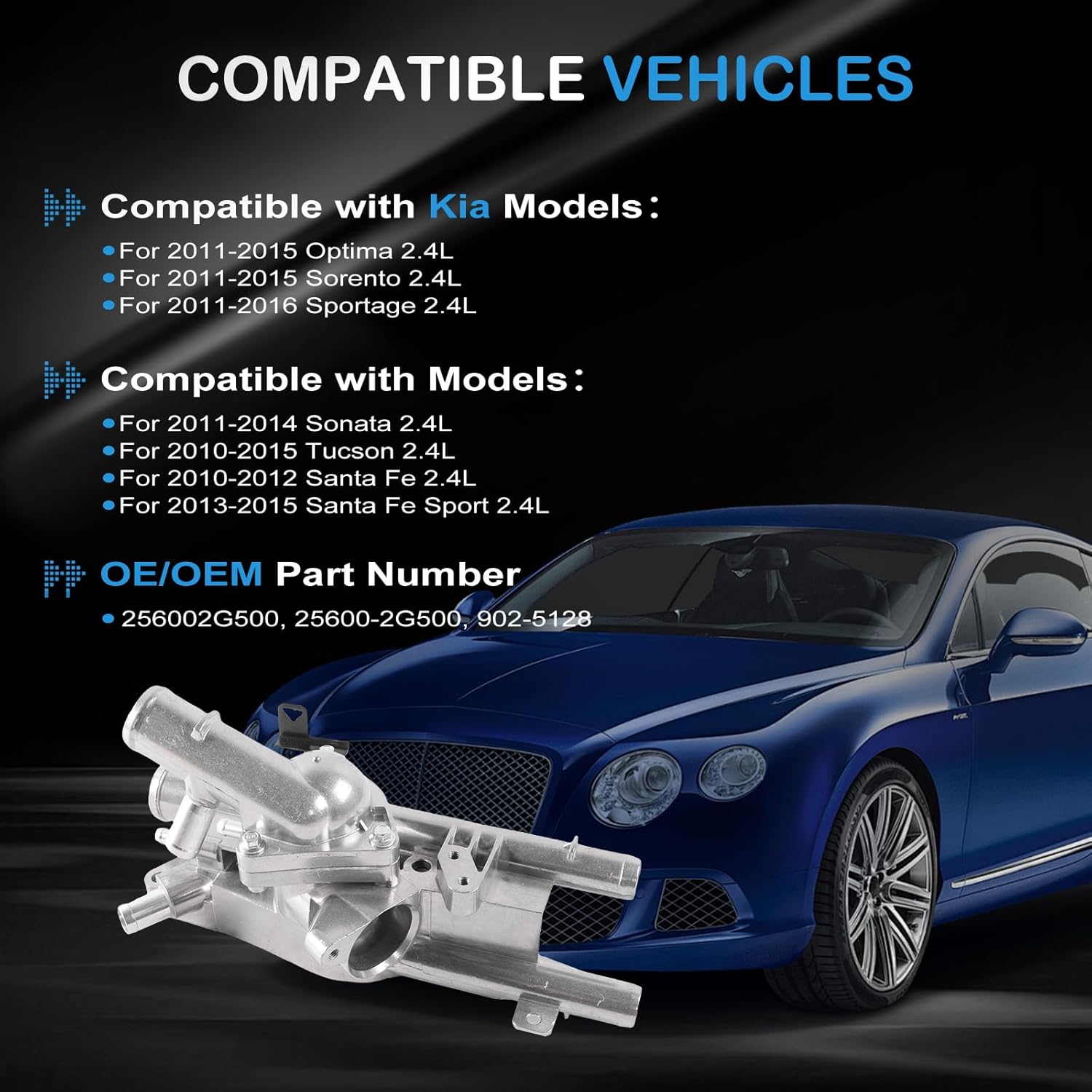 Aluminum Thermostat Housing Assembly 256002G500 Engine Coolant Thermostat Housing Assembly Replacement for 2011-2015 Sonata Tucson Santa Fe Optima Sorento 2.4L