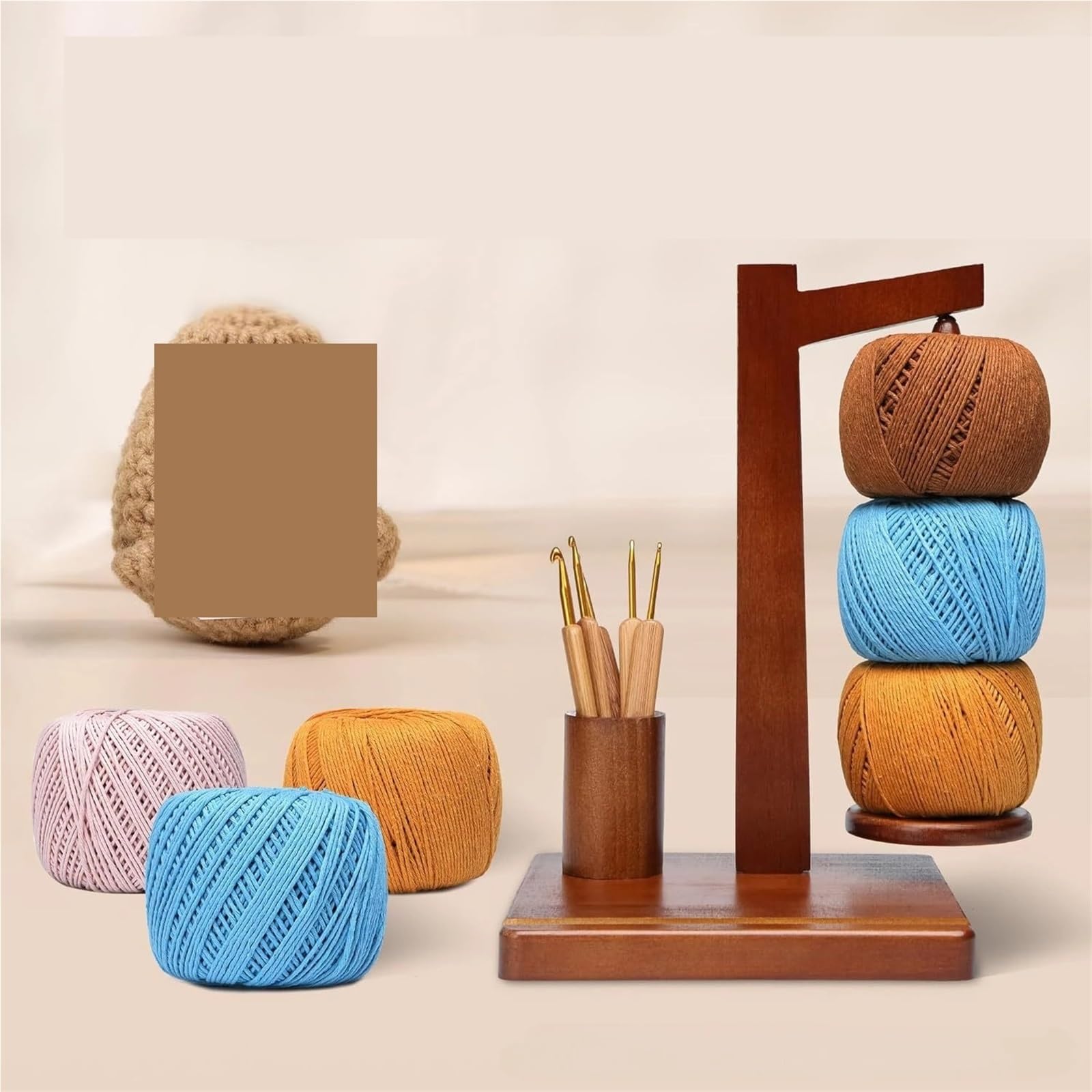 Spinner de rotación, soporte hilo madera con, herramientas giratorias for tejer, ganchillo, bobinadora para Hilo de Lana