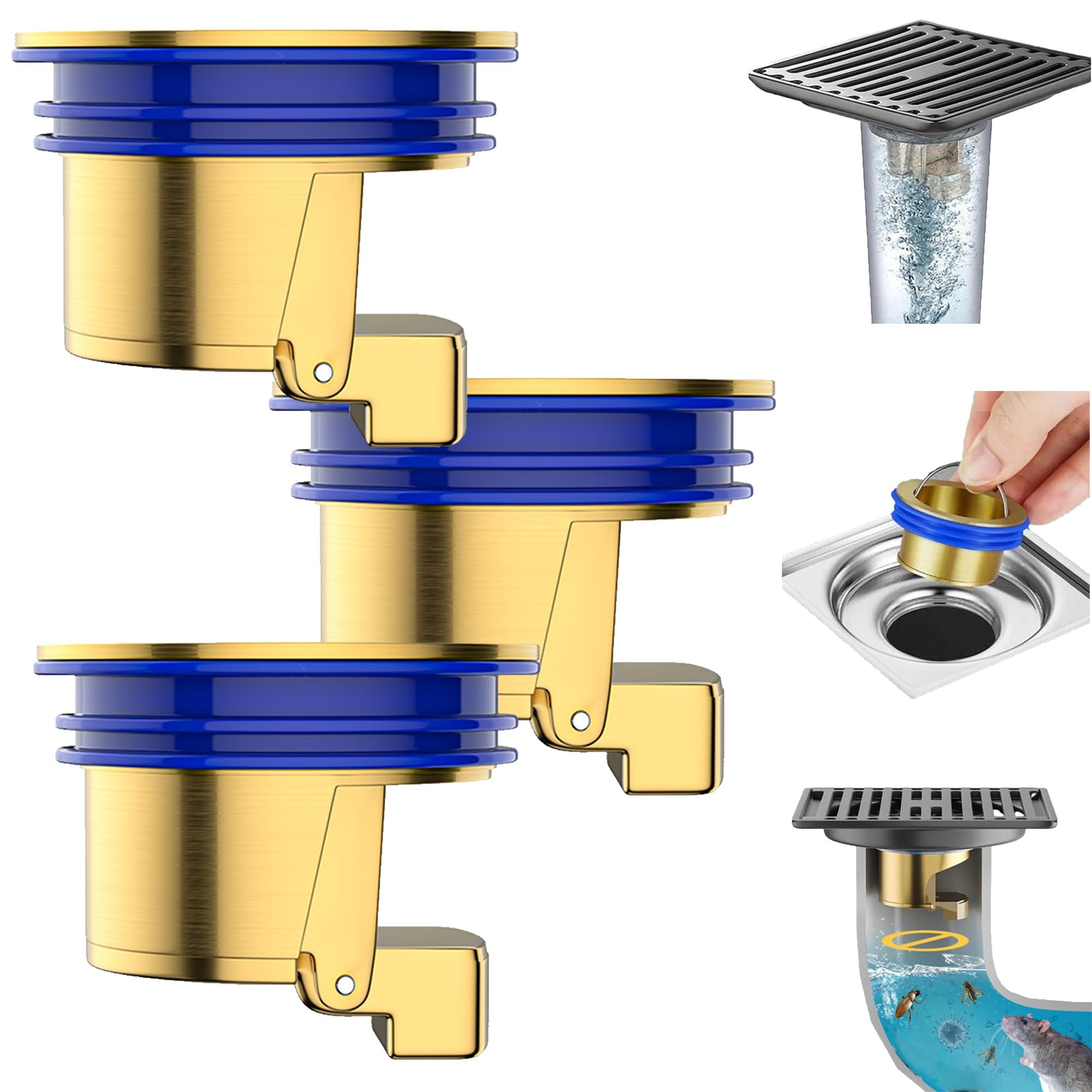 Vopetroy Copper 3 Pack Toilet Floor Drain Deodorizing Core, Backflow Preventer Sewer Core Anti-Odor Plug, Floor Strainer Filter Plug Sewer Core, Drain Stopper Bathroom Tub Drainage Fast (Copper 3 Pack)