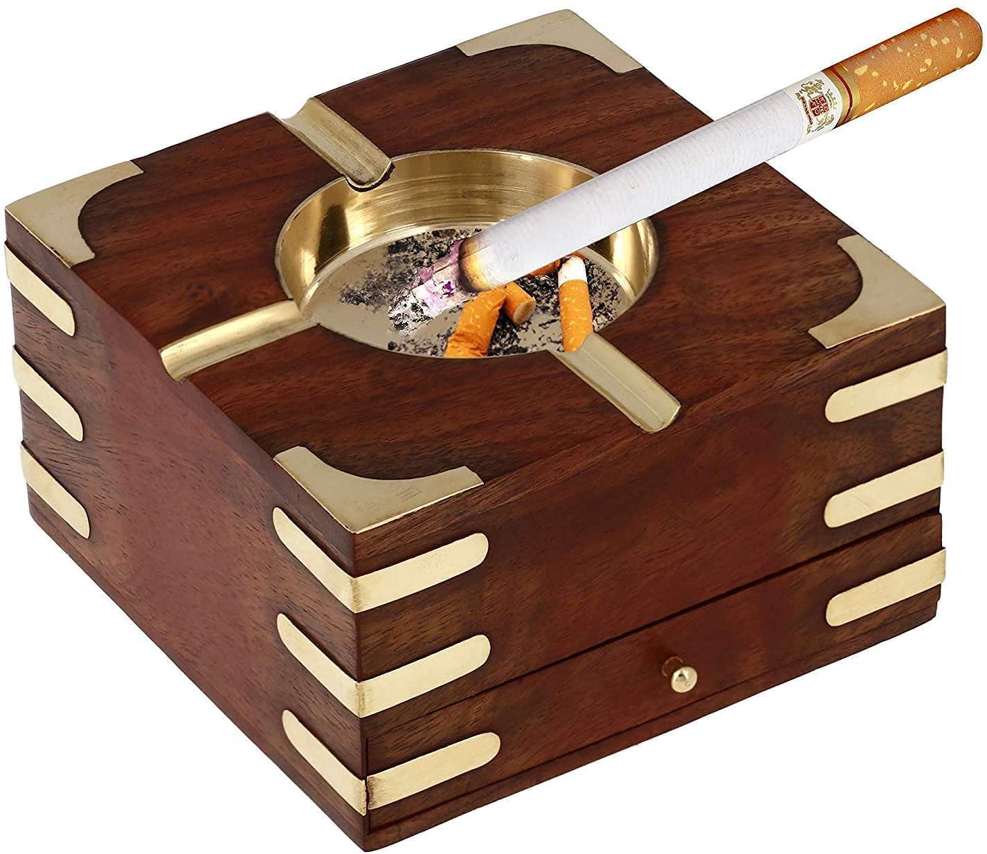 Boscaiola24 Wooden Tabletop Ash Tray for Men and Women,Ashtray for Indoor or Outdoor Use, Ash Holder 4 Slots for Gul For Desktop Brass Designe Ash Tray for Home Office Decoration-image-40
