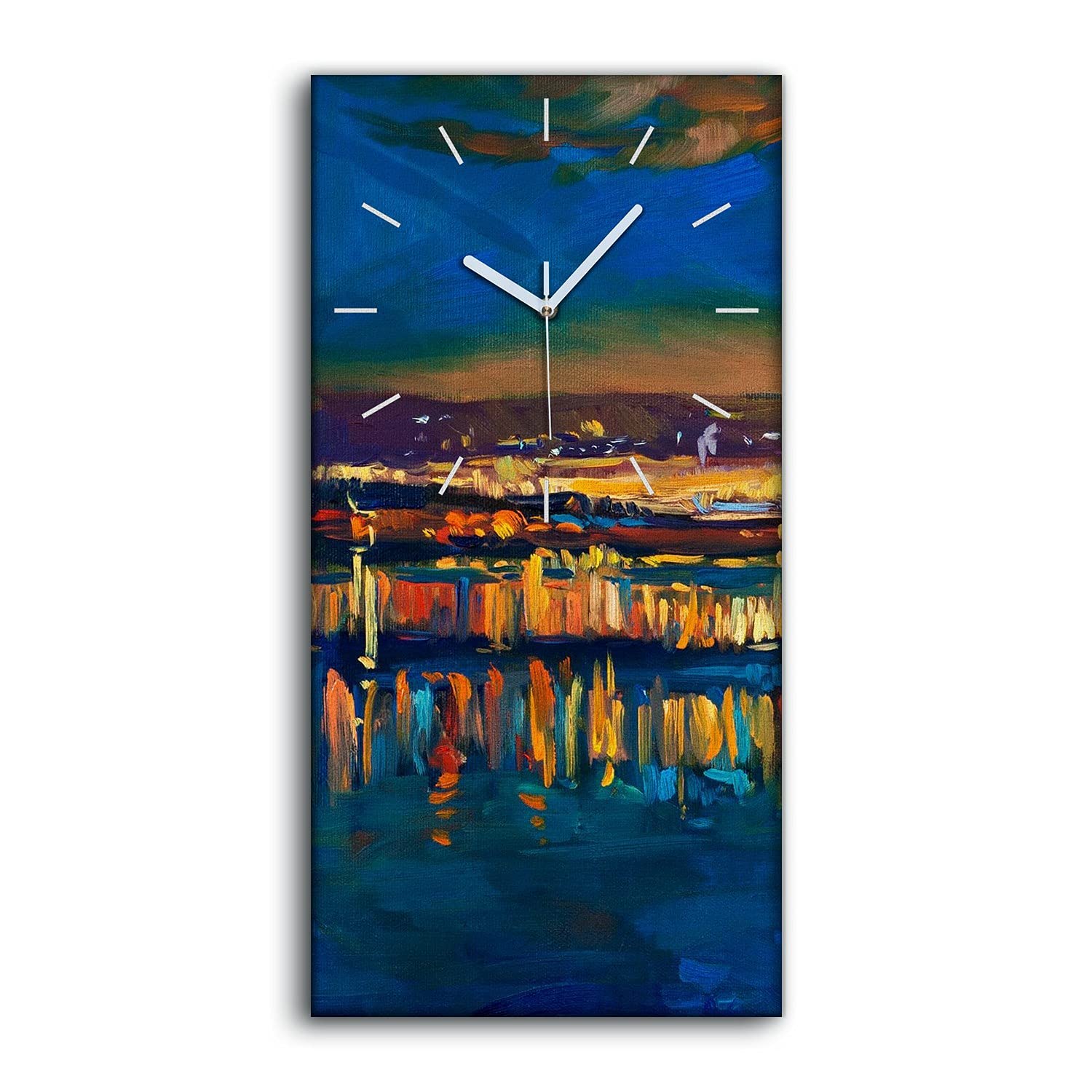 Horloge sur toile 30x60cm de salon au design abstrait de bateaux sur le lac