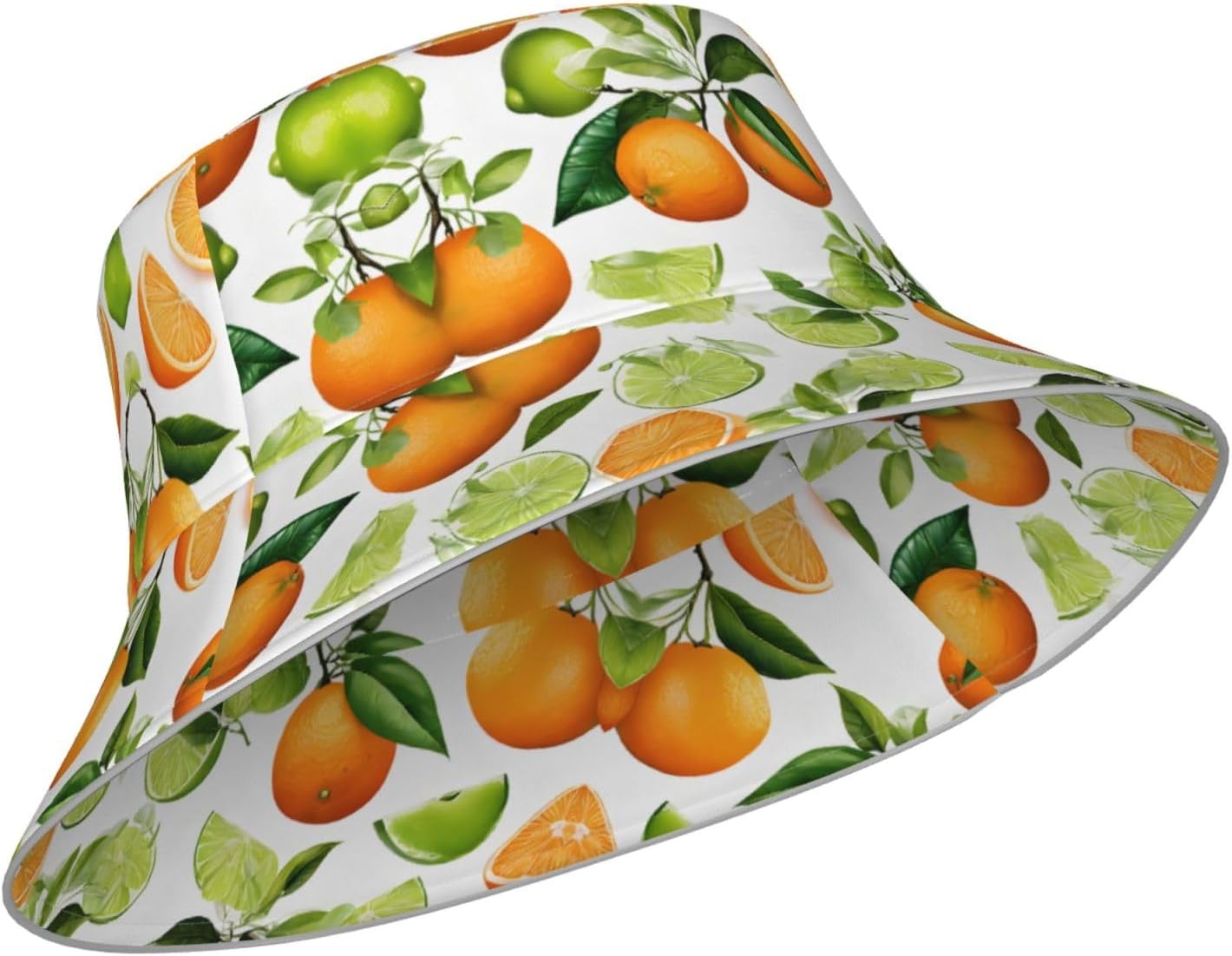 (Yellow Blossom and Orange Fruits) Reflective Reversible Bucket Hat Foldable Breathable Stylish Two-Way Wear for Outdoor Travel Daily Activities
