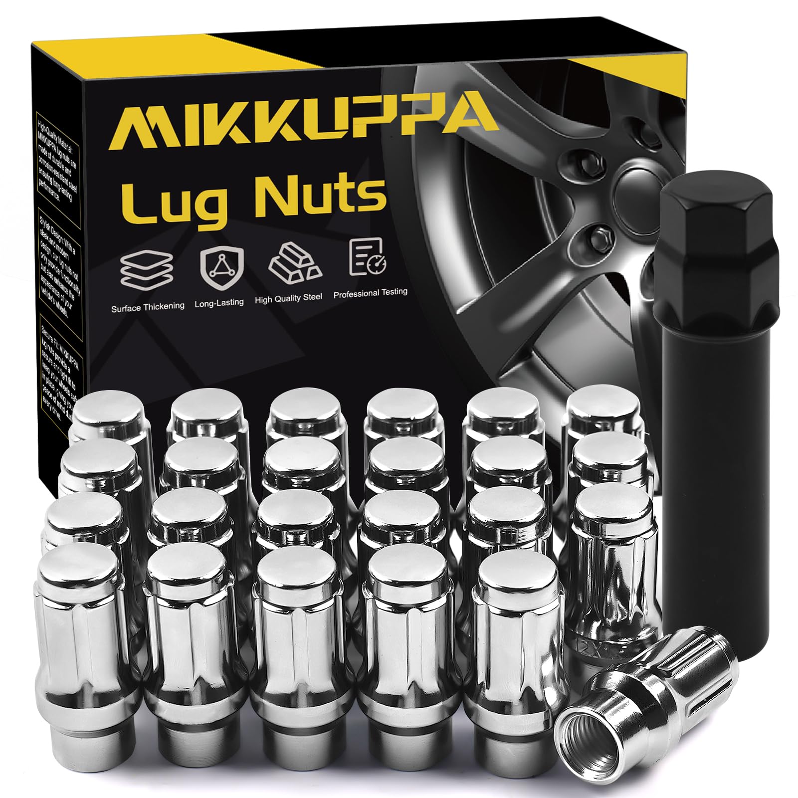 MIKKUPPA M12X1.5 Extended Lug Nuts, Chrome 24PCS Extended Thread Tire Nut | 17mm Hex, 1.57" (40mm) Tall, 0.79" (20mm) Wide, Replacement for Toyota Tacoma 4Runner Chevy Colorado Trailblazer