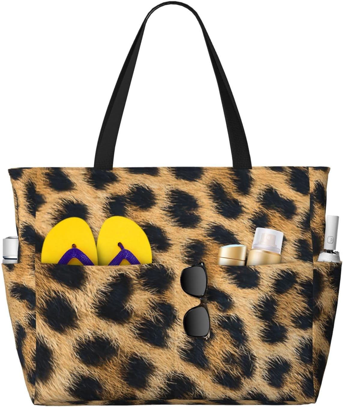 Rough Leopard print Print Large Capacity Beach Travel Bags with Zipper and Pockets for Travel Vacation Fitness