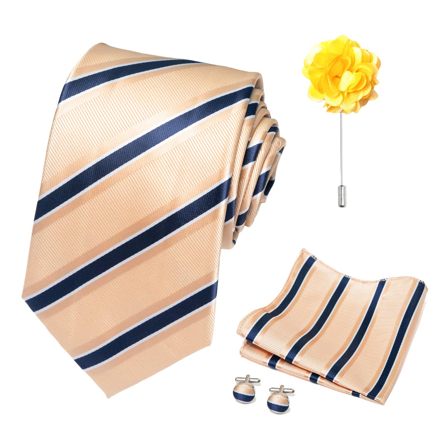 joy alice 70 Colors Ties Set Men Mixed Color Necktie Handkerchief Cufflinks Brooch 3.15 Formal