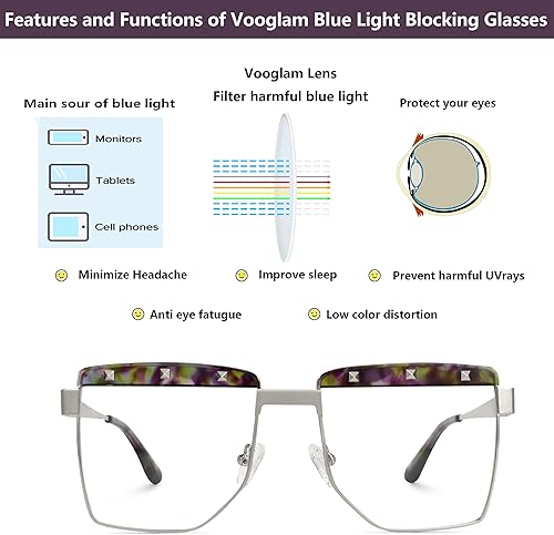 Miniatura 3 de VOOGLAM Lentes cuadrados para mujer, con bloqueo de luz azul y UV400, elegantes marcos en metal mezclado, ideales para computadorateléfonosTV