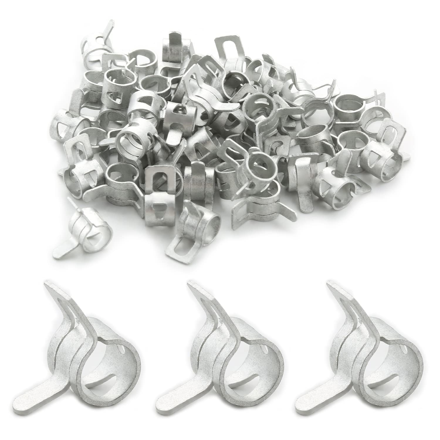 MroMax 0.31" ID Constant Tension Band Hose Clamps 8mm Spring Band Type Hose Manganese Steel Clamp Clips Clamp for Fuel Line Silicone Hose Tube White