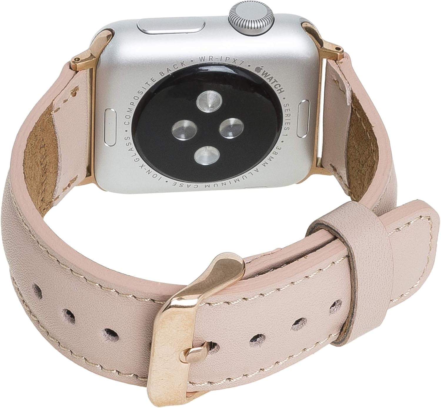 Venito Tuscany Leather Watch Band Compatible with Apple Watch 38mm 40mm - Watch Strap Designed for iwatch Series 1 2 3 4 5 6 7 SE (Nude Pink w/Rose Gold Color Connector Clasp)