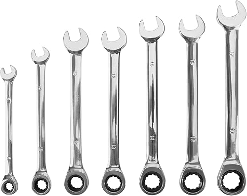 Performance Tool W1170 - Juego de llaves de trinquete MM de 7 piezas, diseño de engranaje de dientes de grado profesional de 72 para espacios