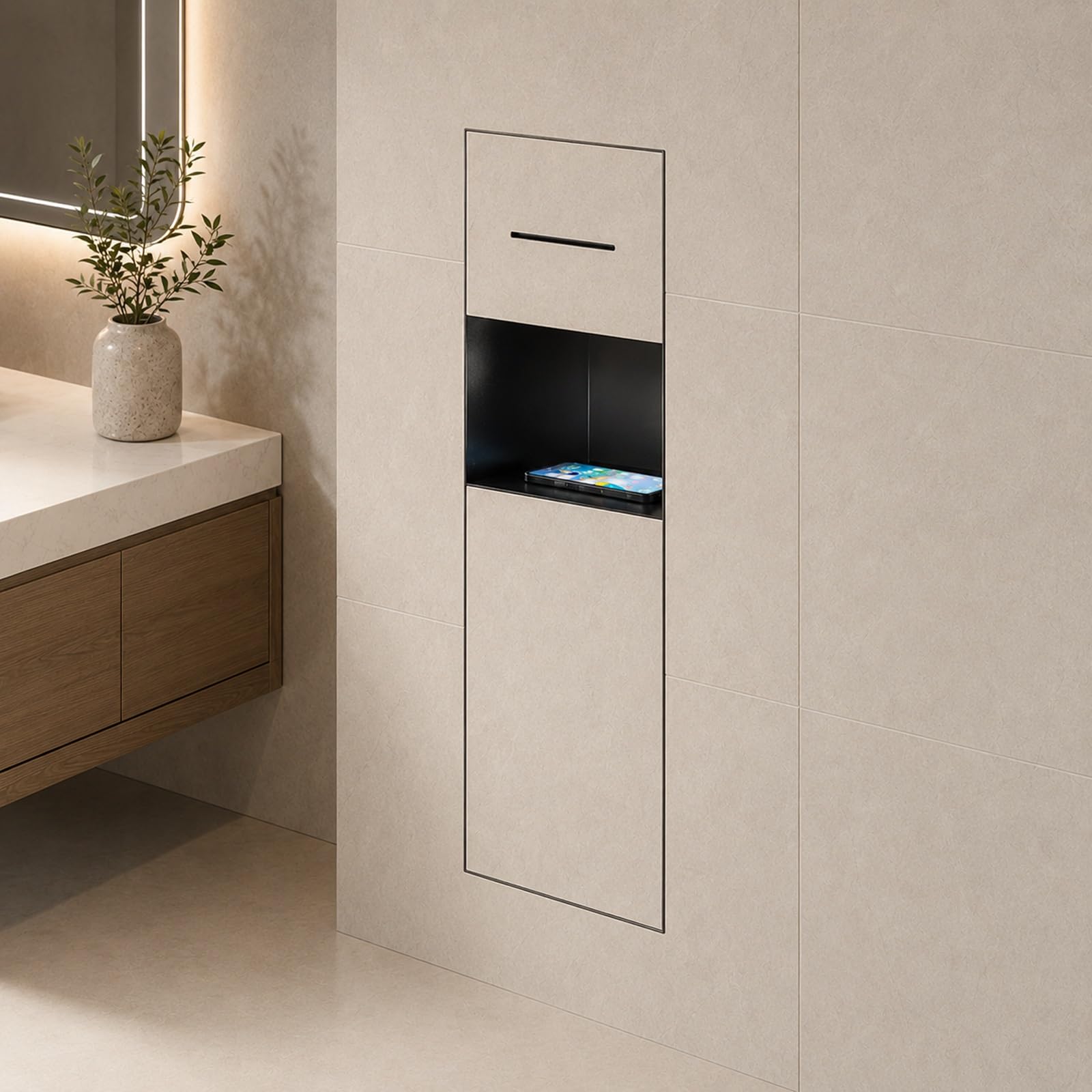 Recessed Toilet Paper Holder, Stainless Steel In-Wall Bathroom Cabinet With Toilet Roll Holder And Open Shelf, Hidden Waste Bin For Bathroom Kitchen Office